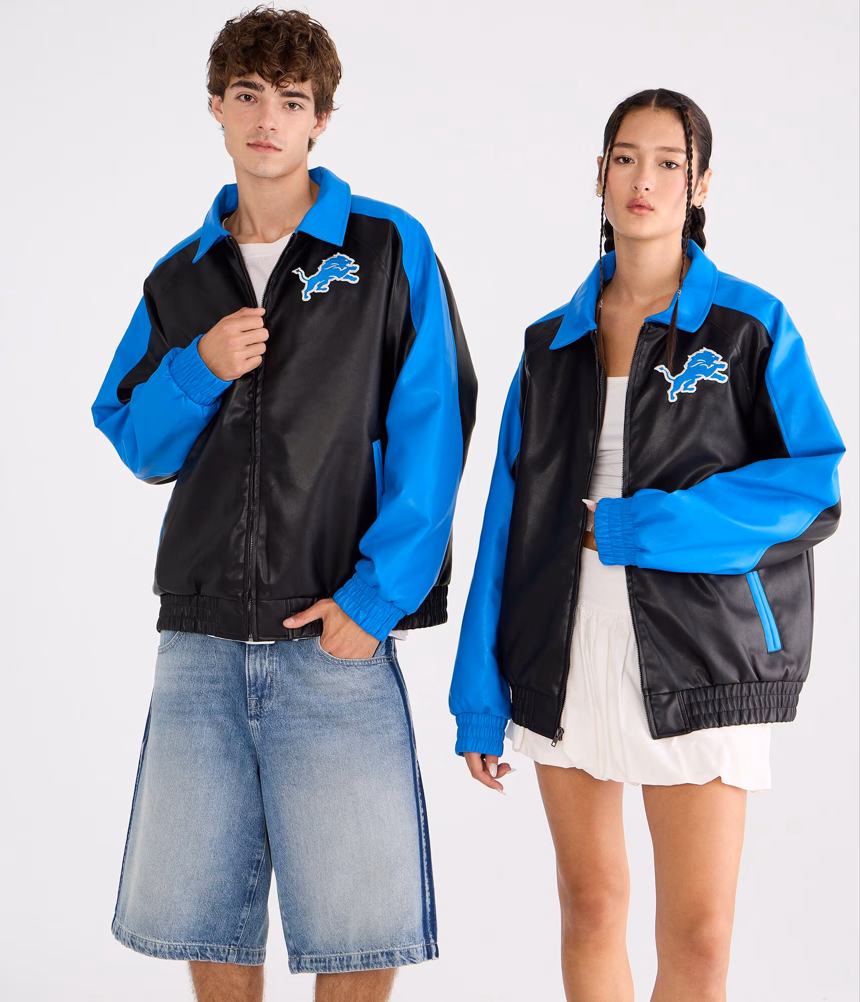 Detroit Lions Faux Leather Full-Zip Jacket black