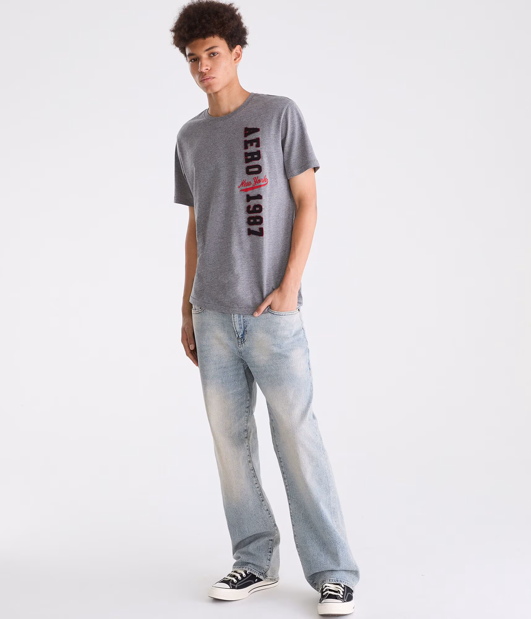 Aero New York 1987 Appliqué Graphic Tee med hthr grey