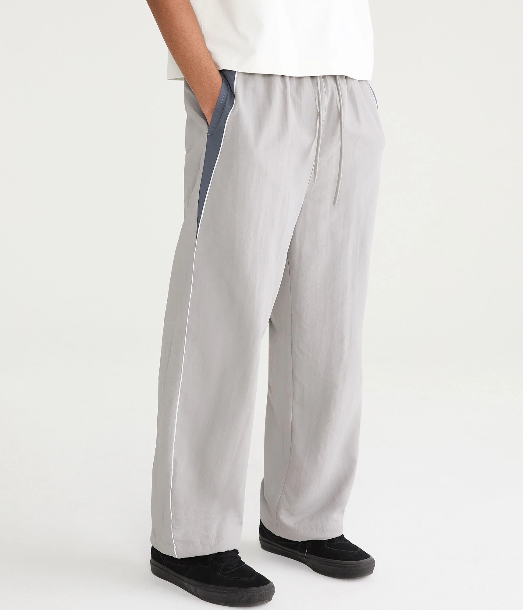 Baggy Colorblock Nylon Track Pants grey