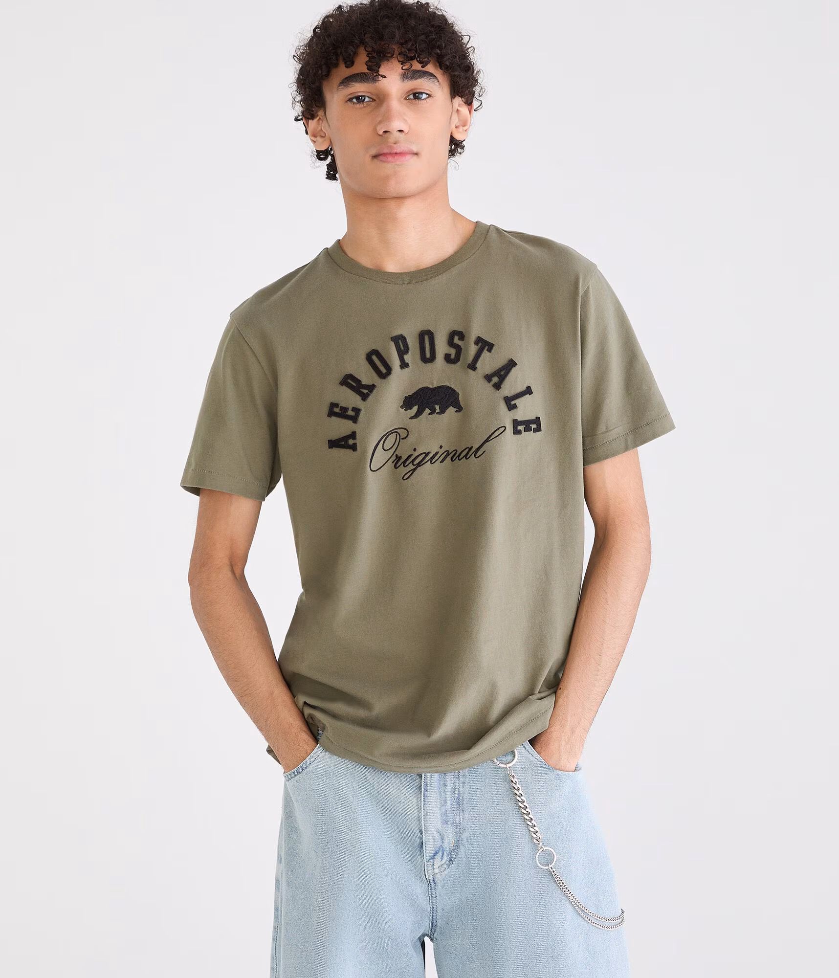 Aeropostale Bear Appliqué Graphic Tee organic olive