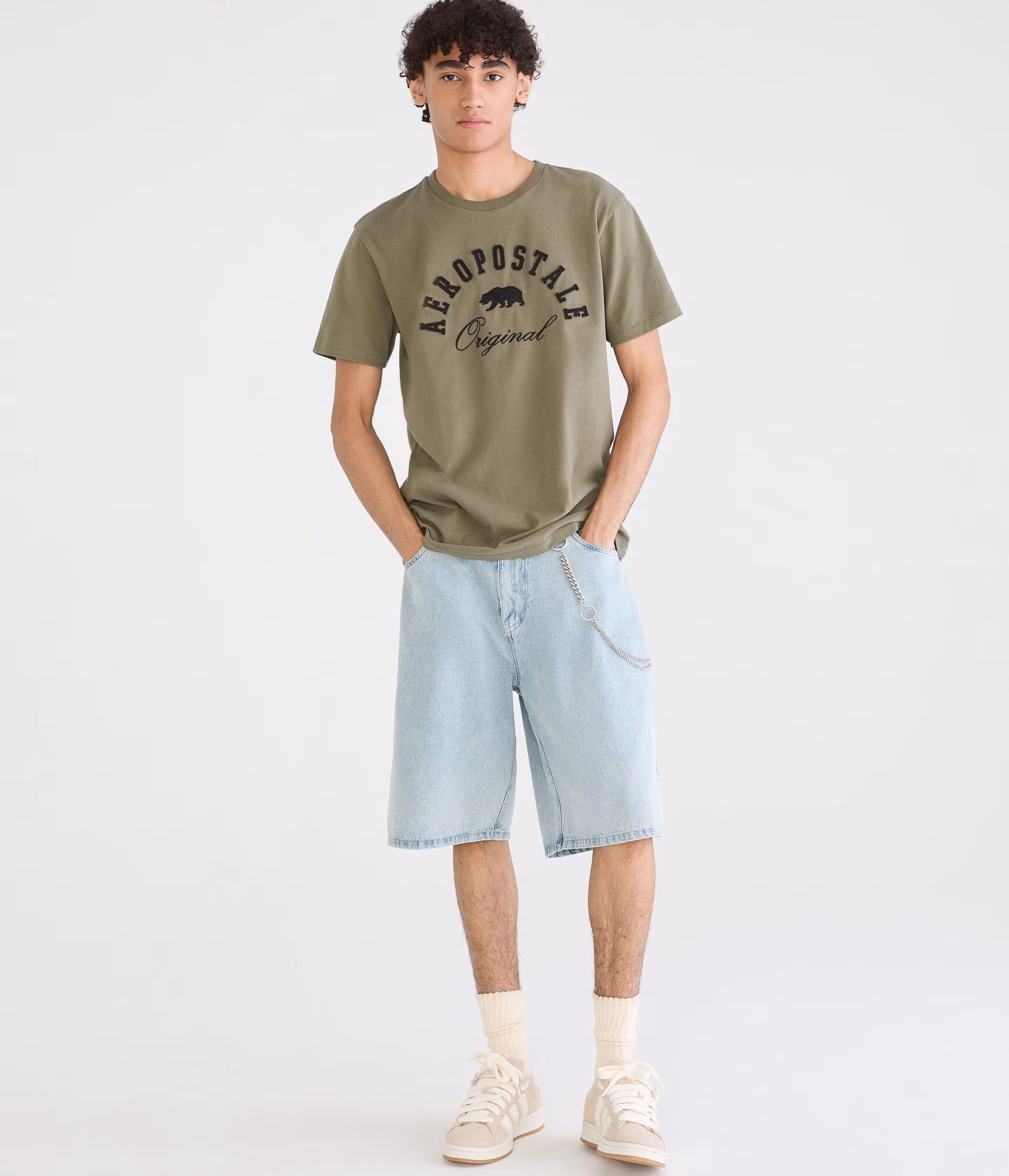 Aeropostale Bear Appliqué Graphic Tee organic olive