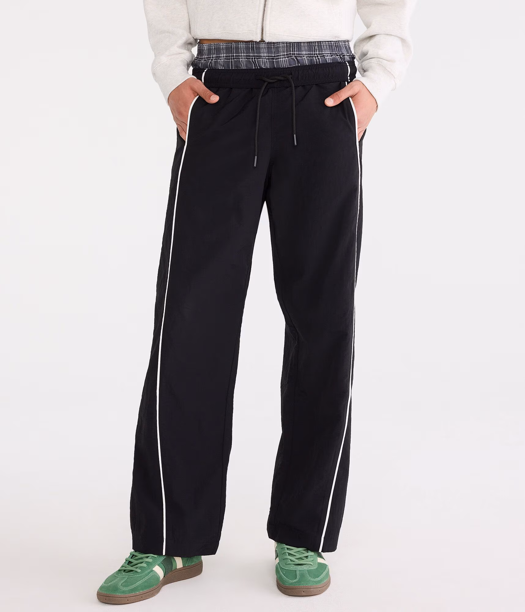 Baggy Piped Nylon Track Pants black fox