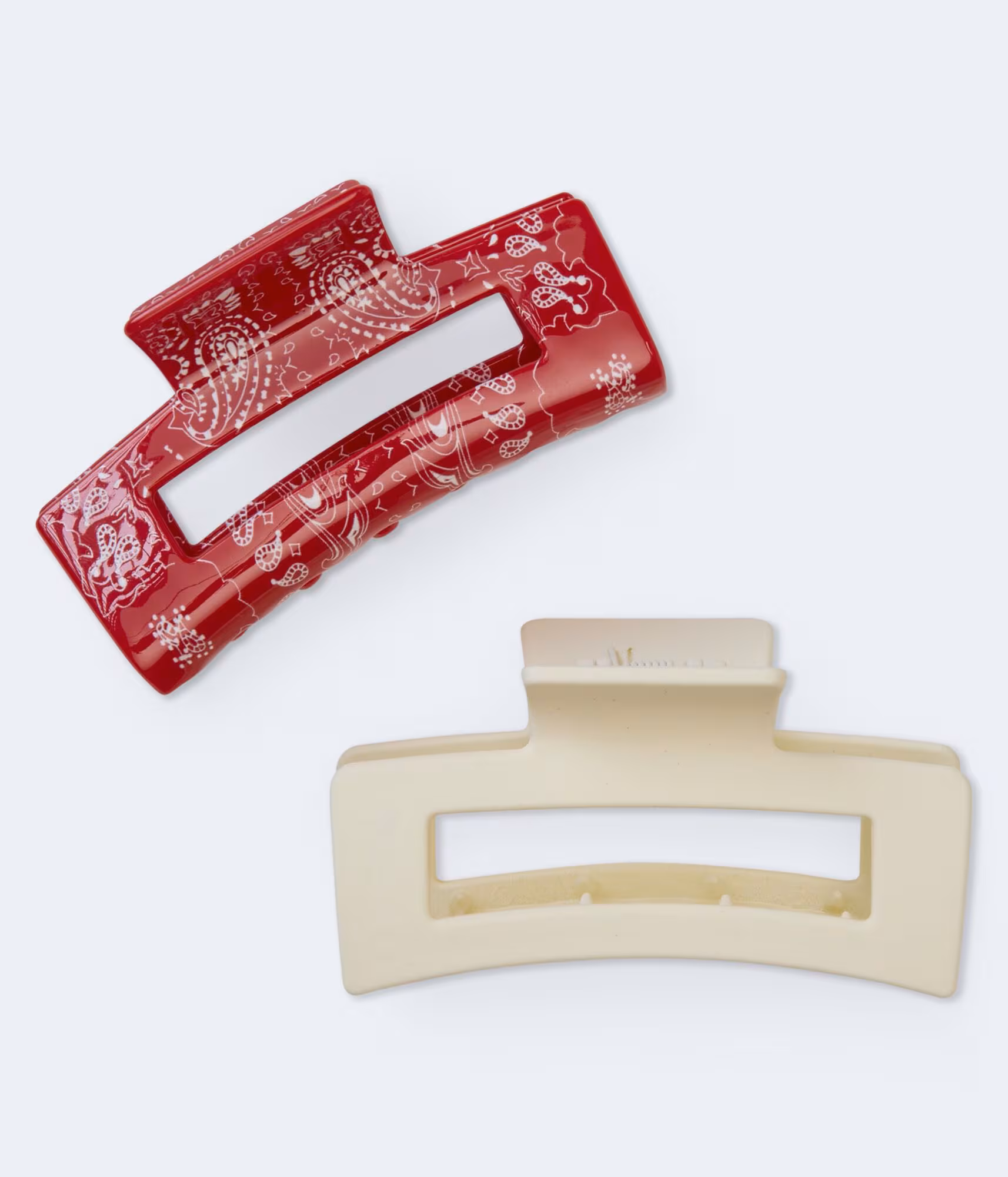 Bandana & Matte Open Rectangle Claw Hair Clip 2-Pack multi