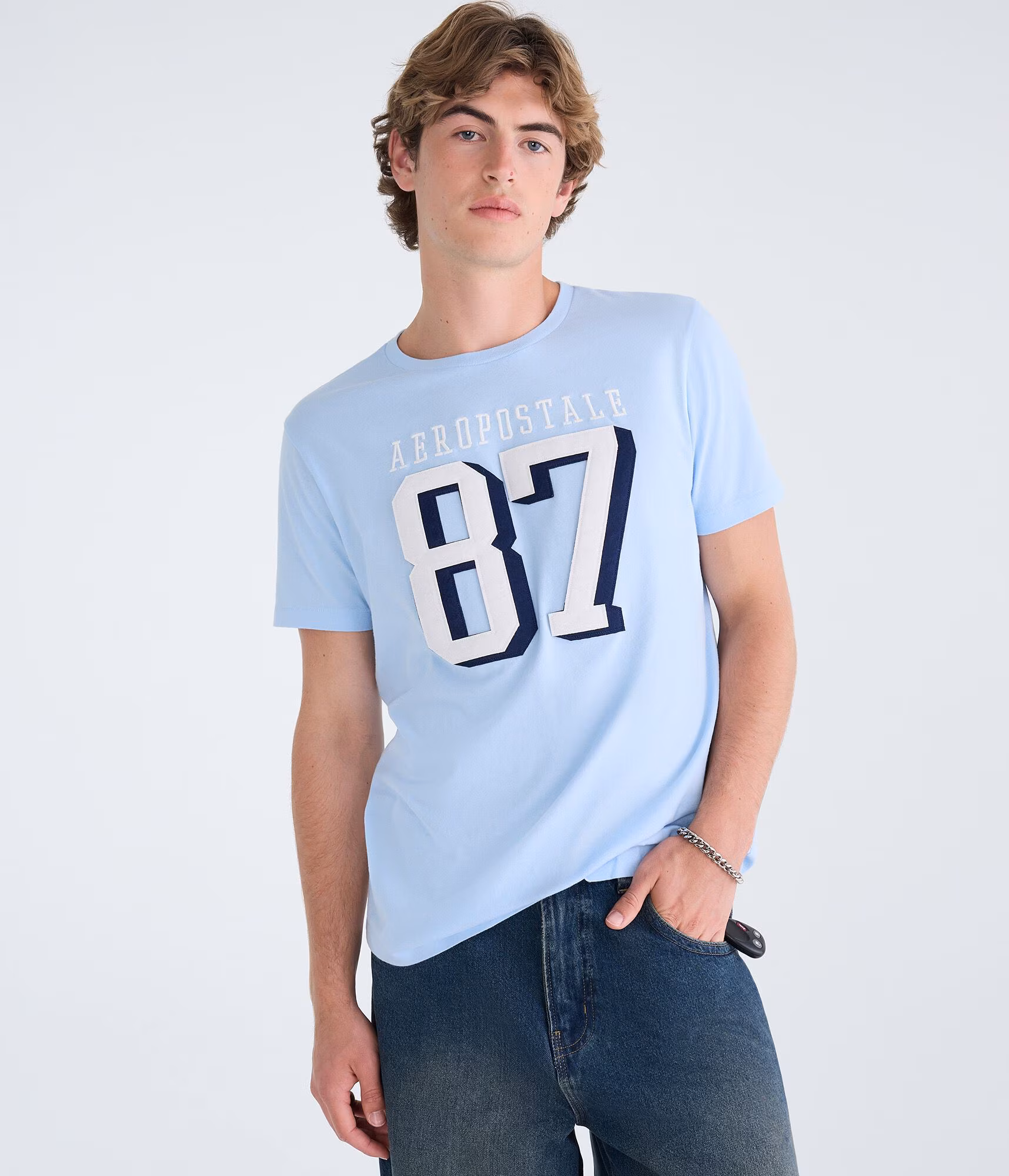 Aeropostale Large 87 Appliqué Graphic Tee dreamy blue
