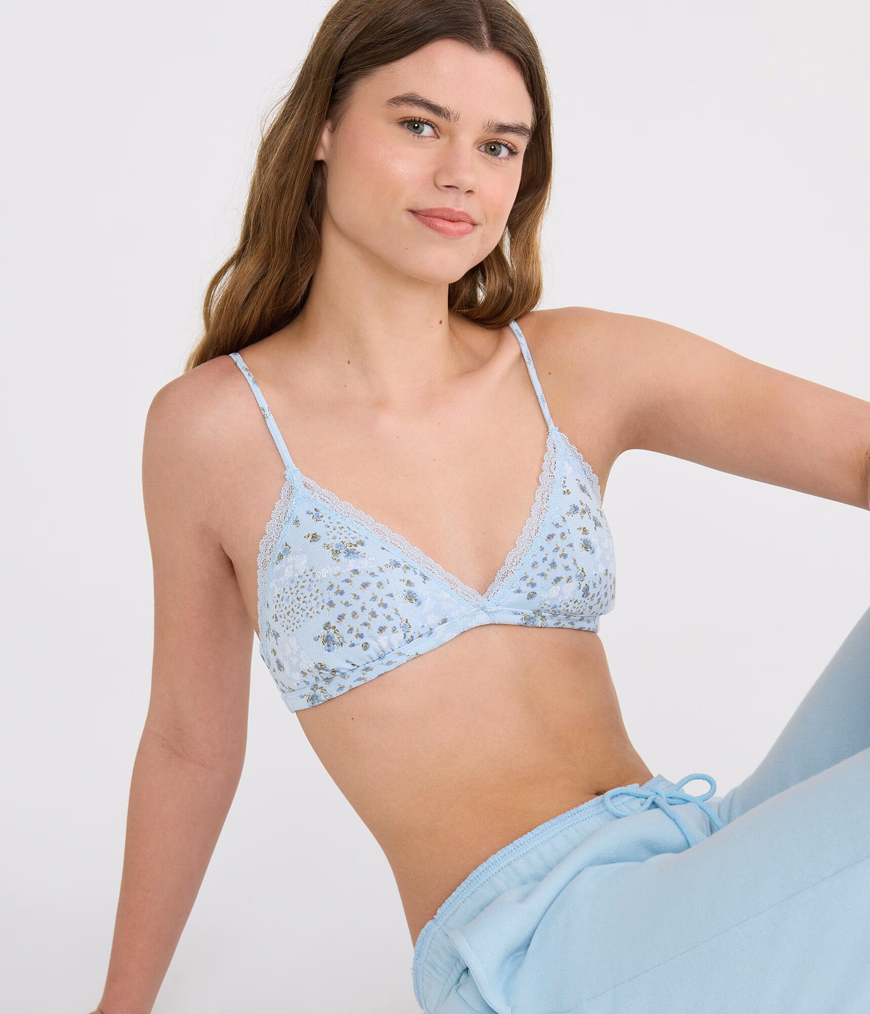 Floral Lace Triangle Bralette cascade coast
