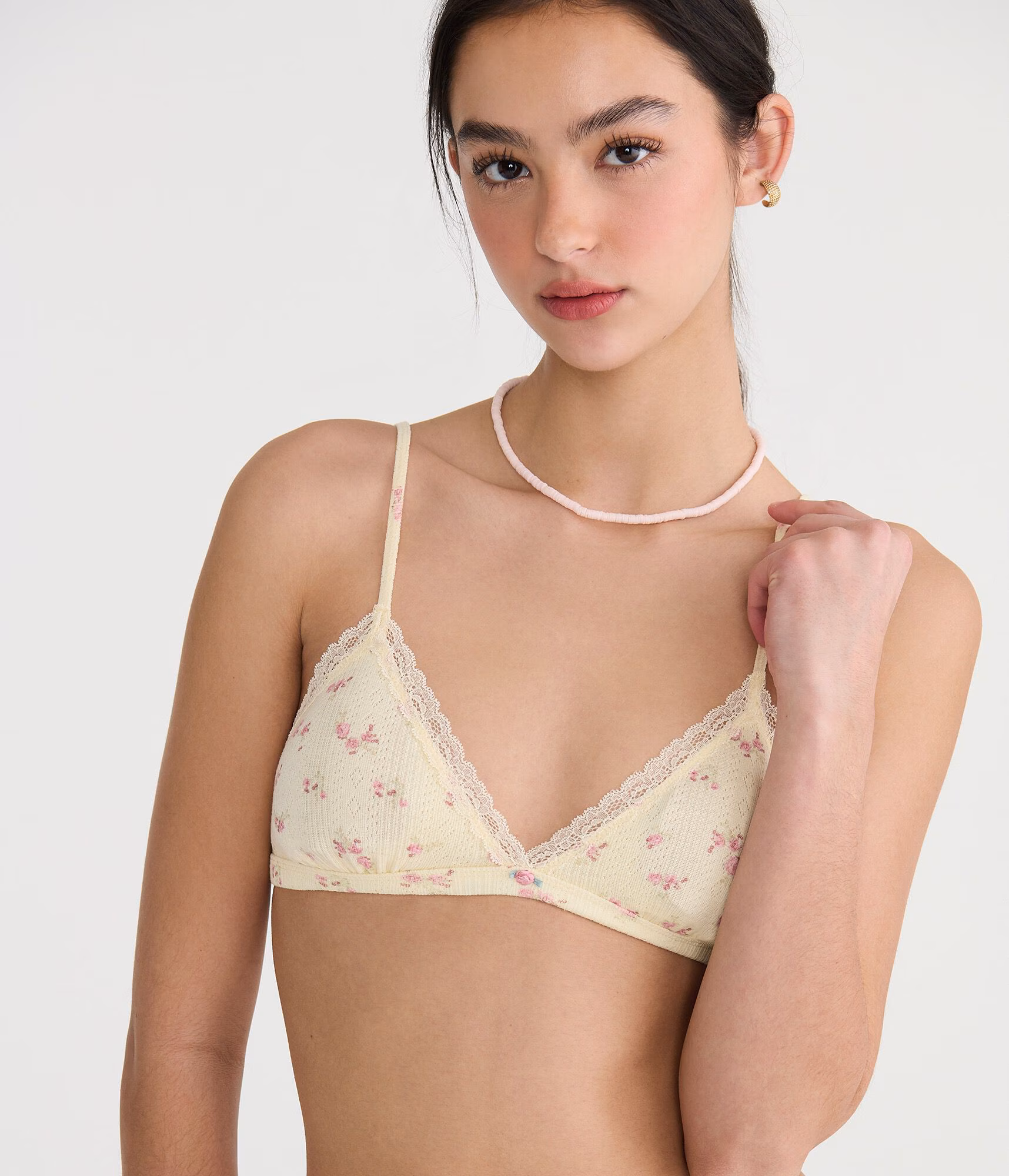 Floral Lace Triangle Bralette gold tensel