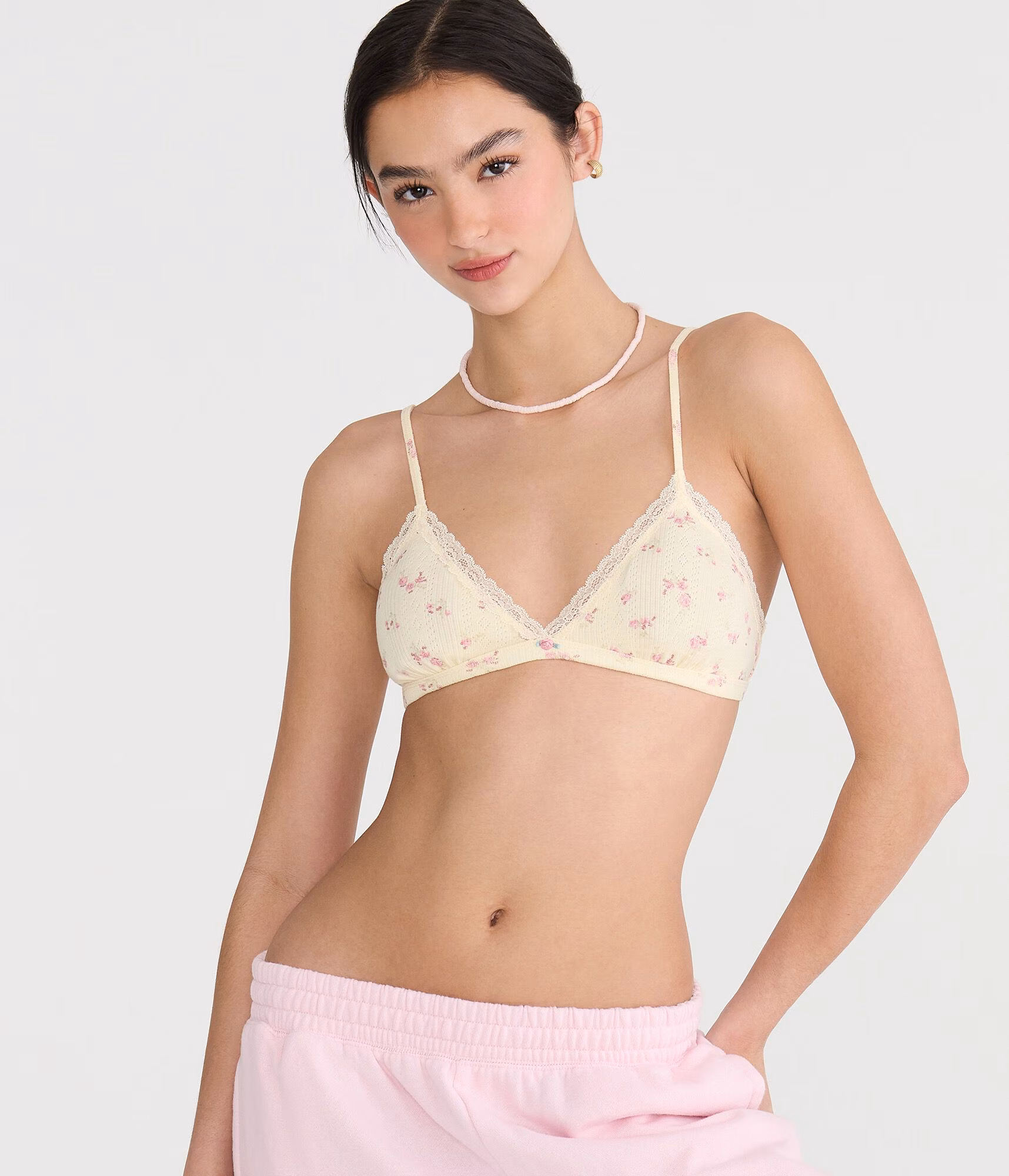 Floral Lace Triangle Bralette gold tensel