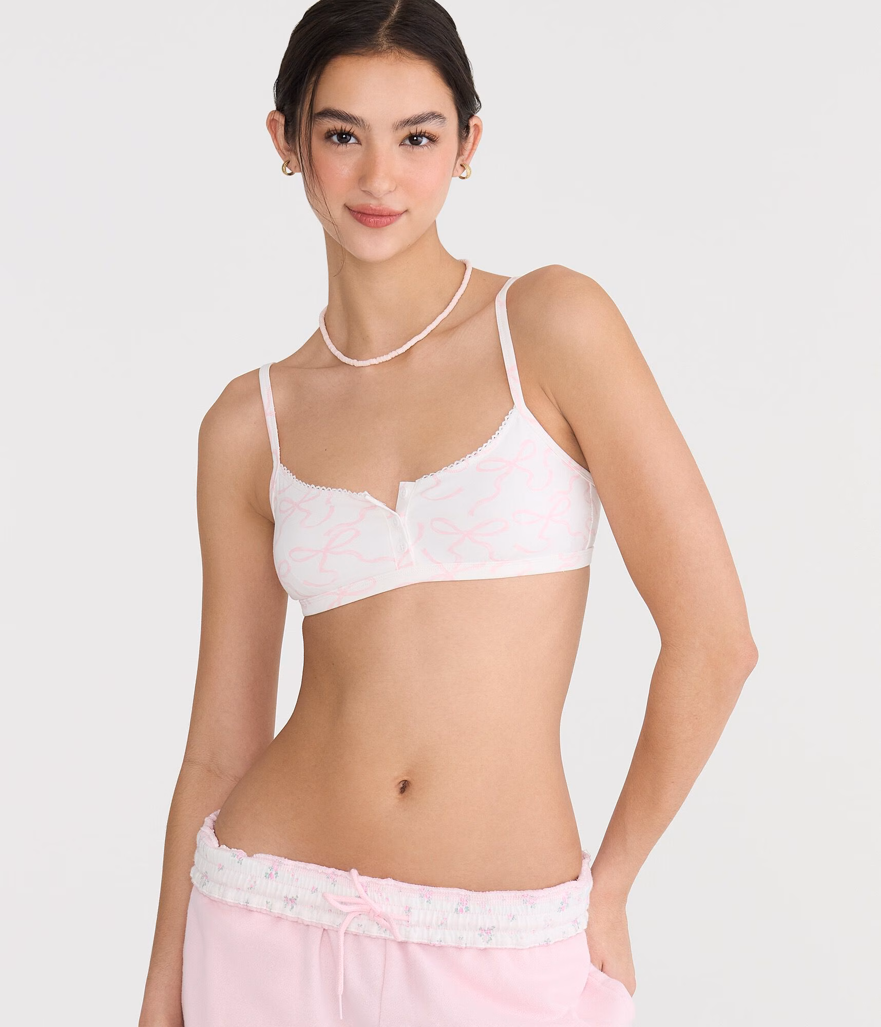 Bows Cotton Henley Bralette cream