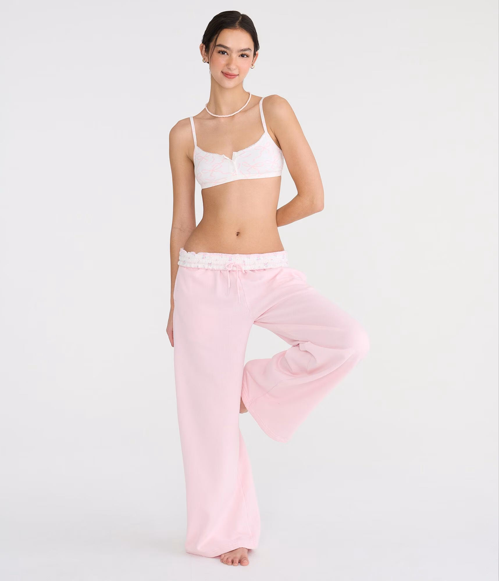 Bows Cotton Henley Bralette cream