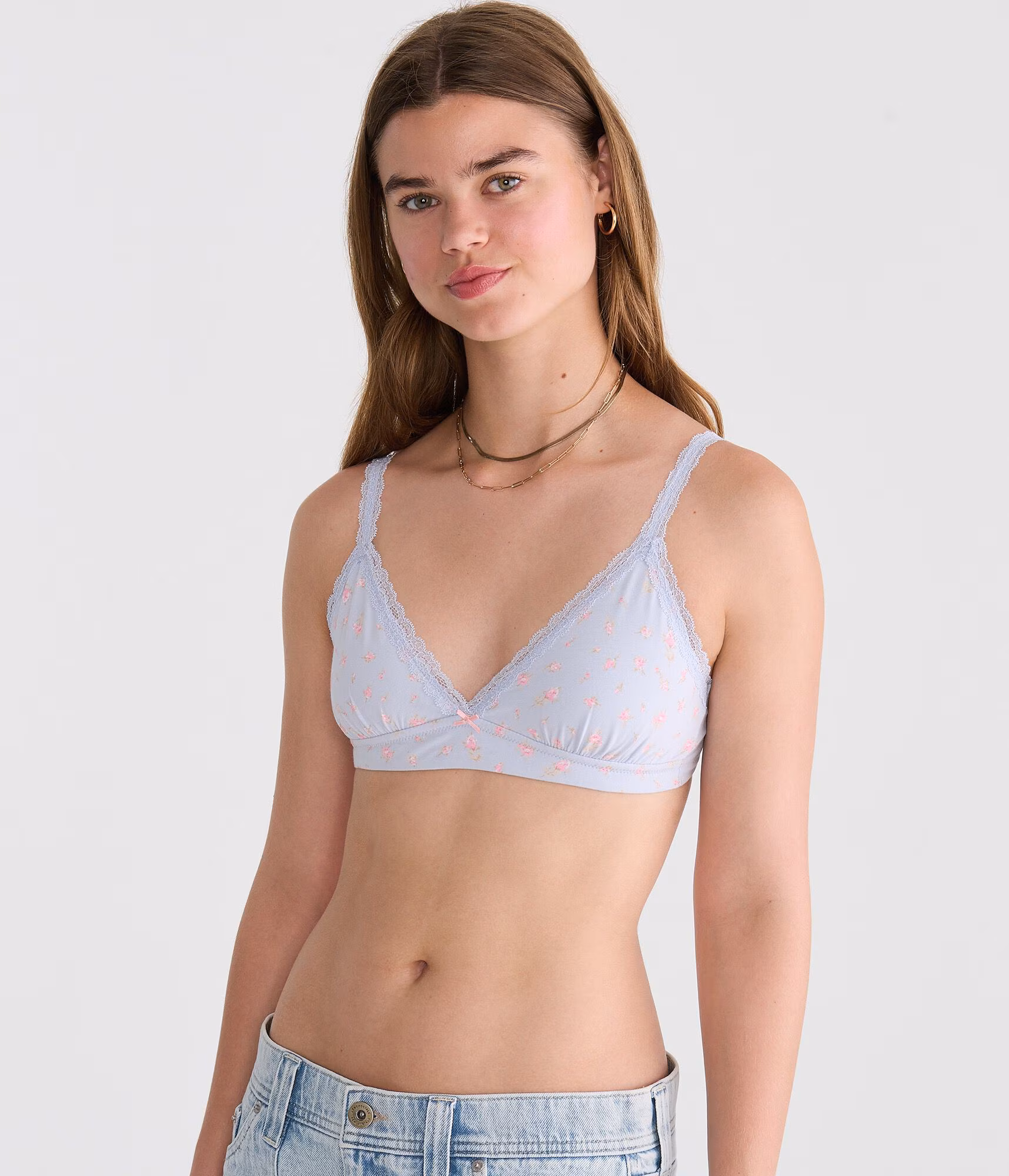 Floral Lace Triangle Bra blue haze