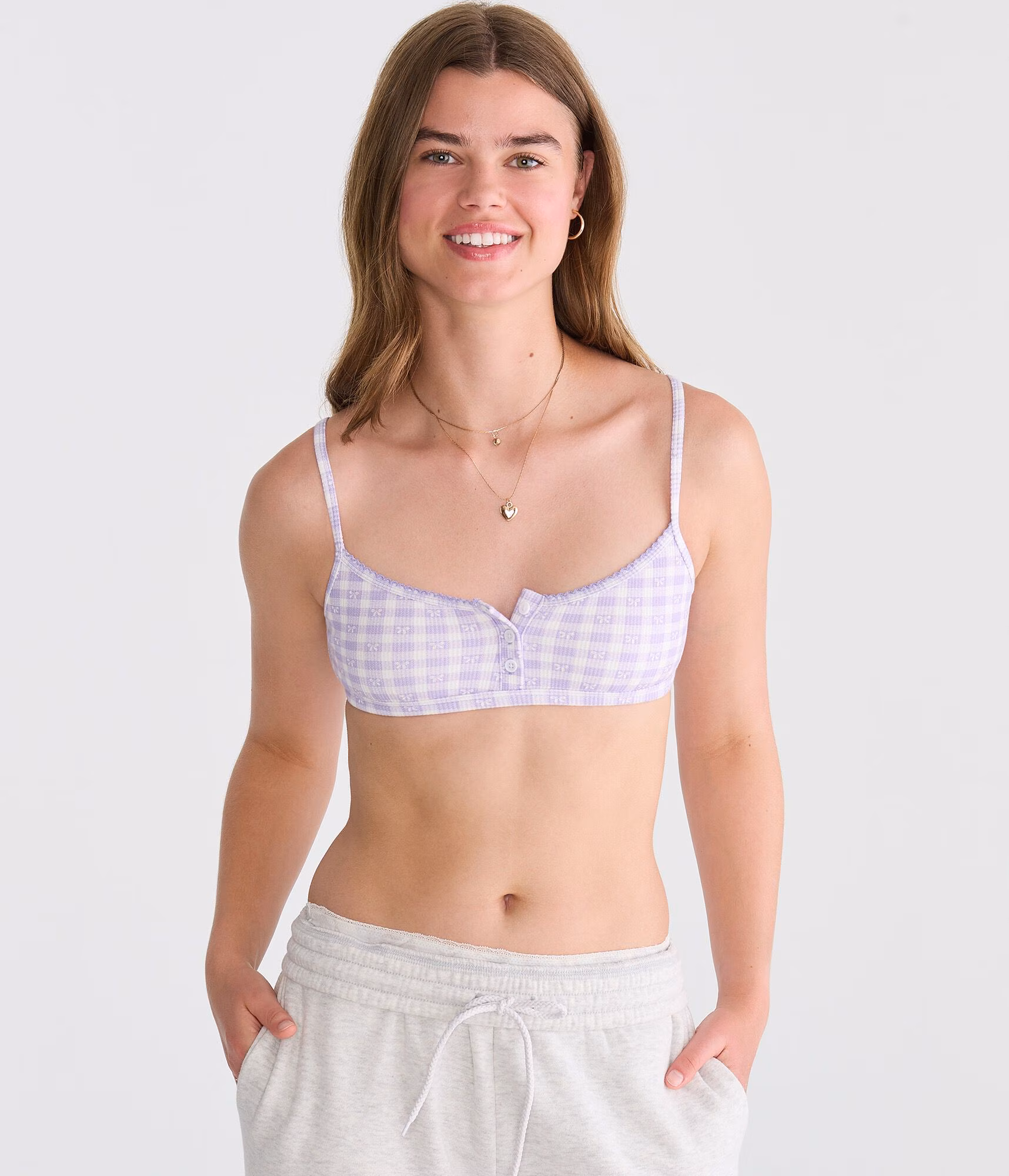 Gingham Bows Waffle Henley Bralette lilac holiday
