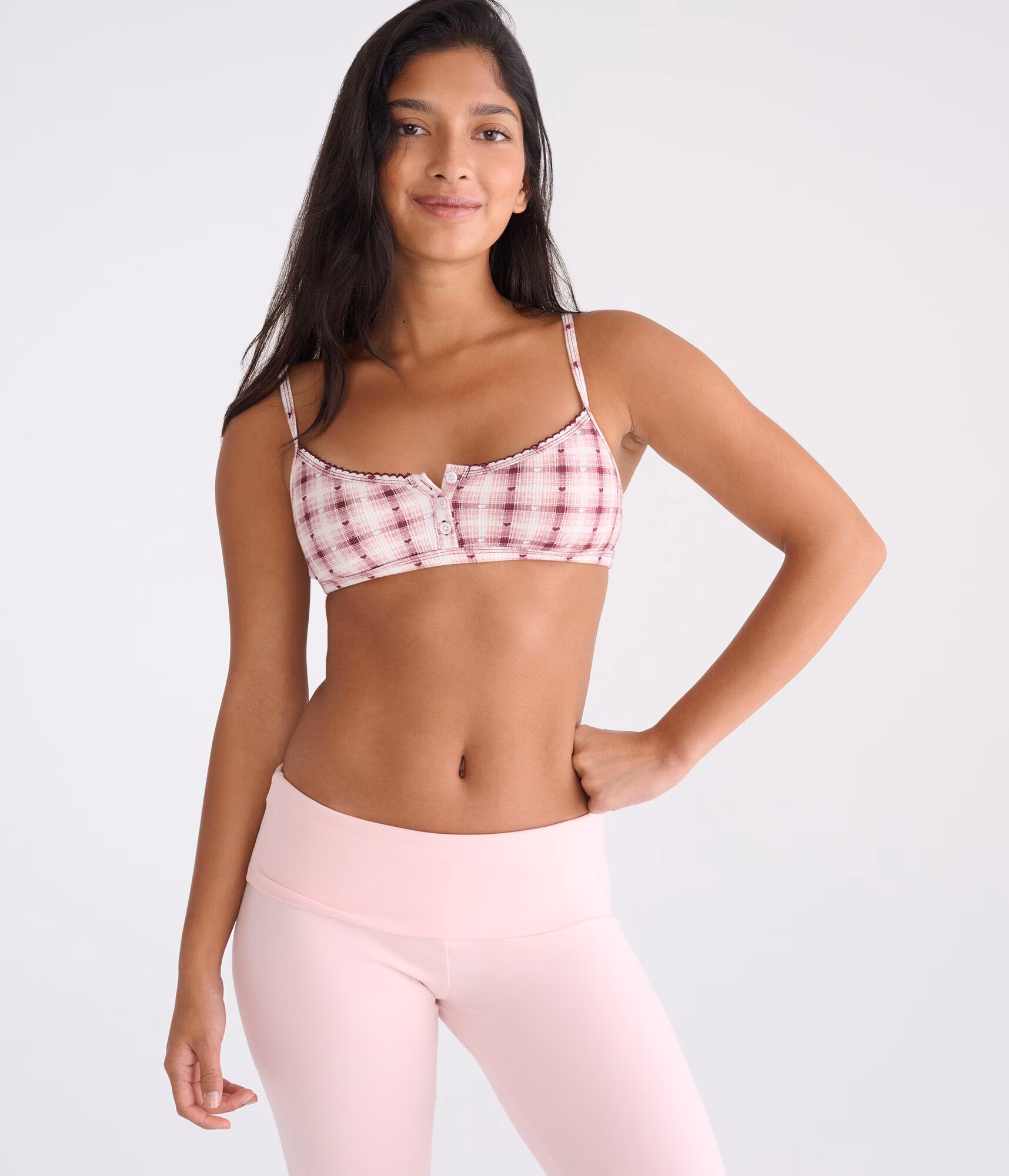 Plaid Hearts Henley Bralette red bark