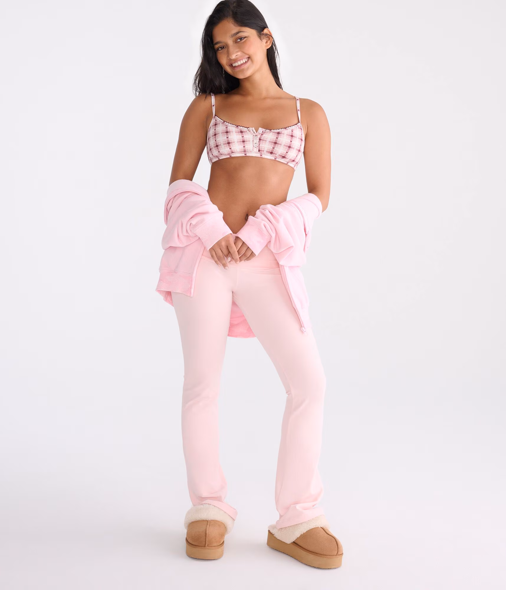 Plaid Hearts Henley Bralette red bark