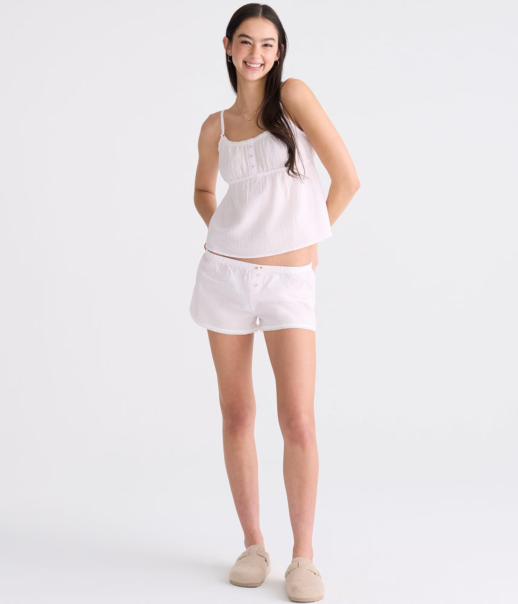 Seersucker Stripe Babydoll Sleep Cami fiesta pink