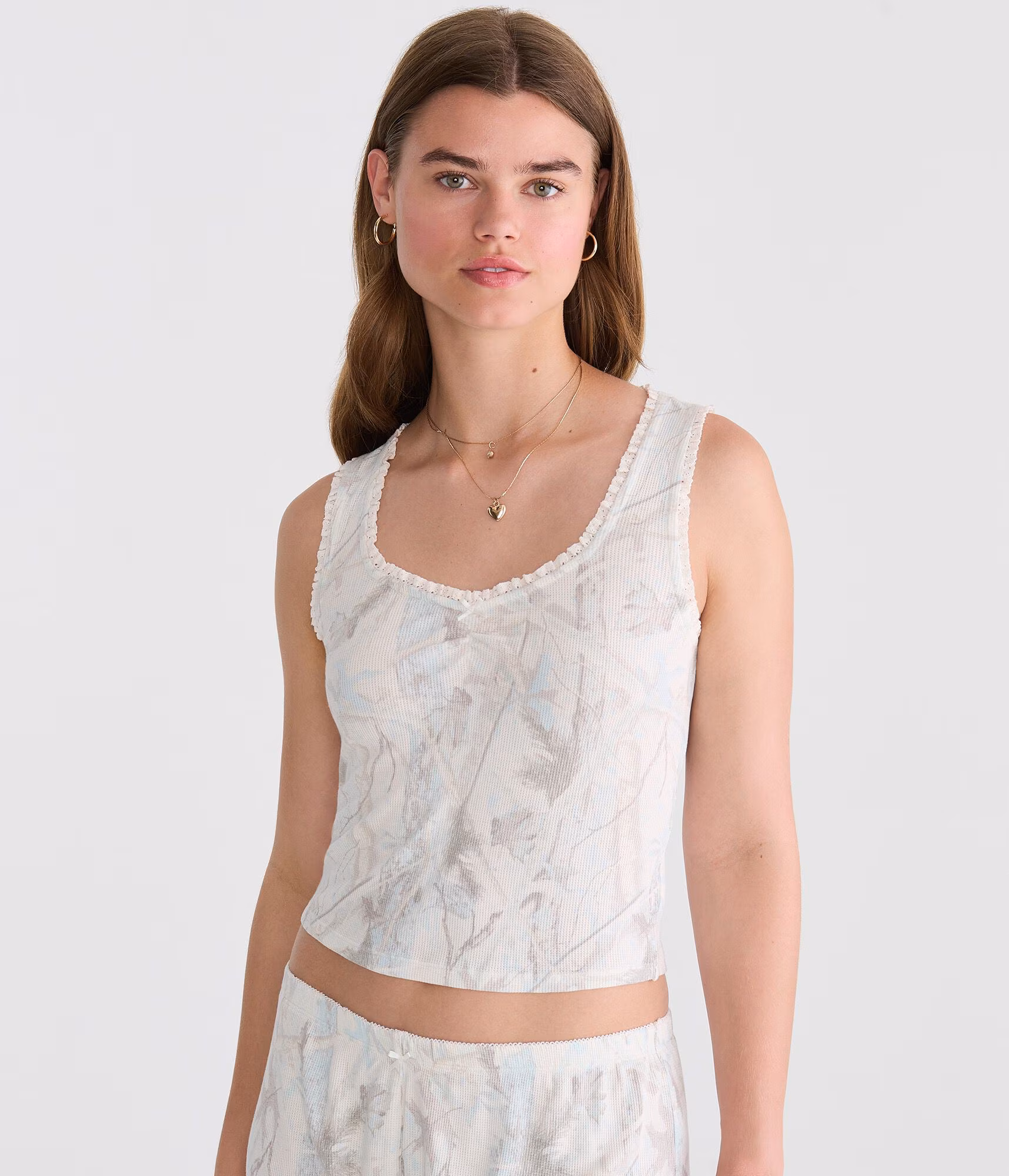 Forest Camo Cropped Waffle Sleep Tank cream