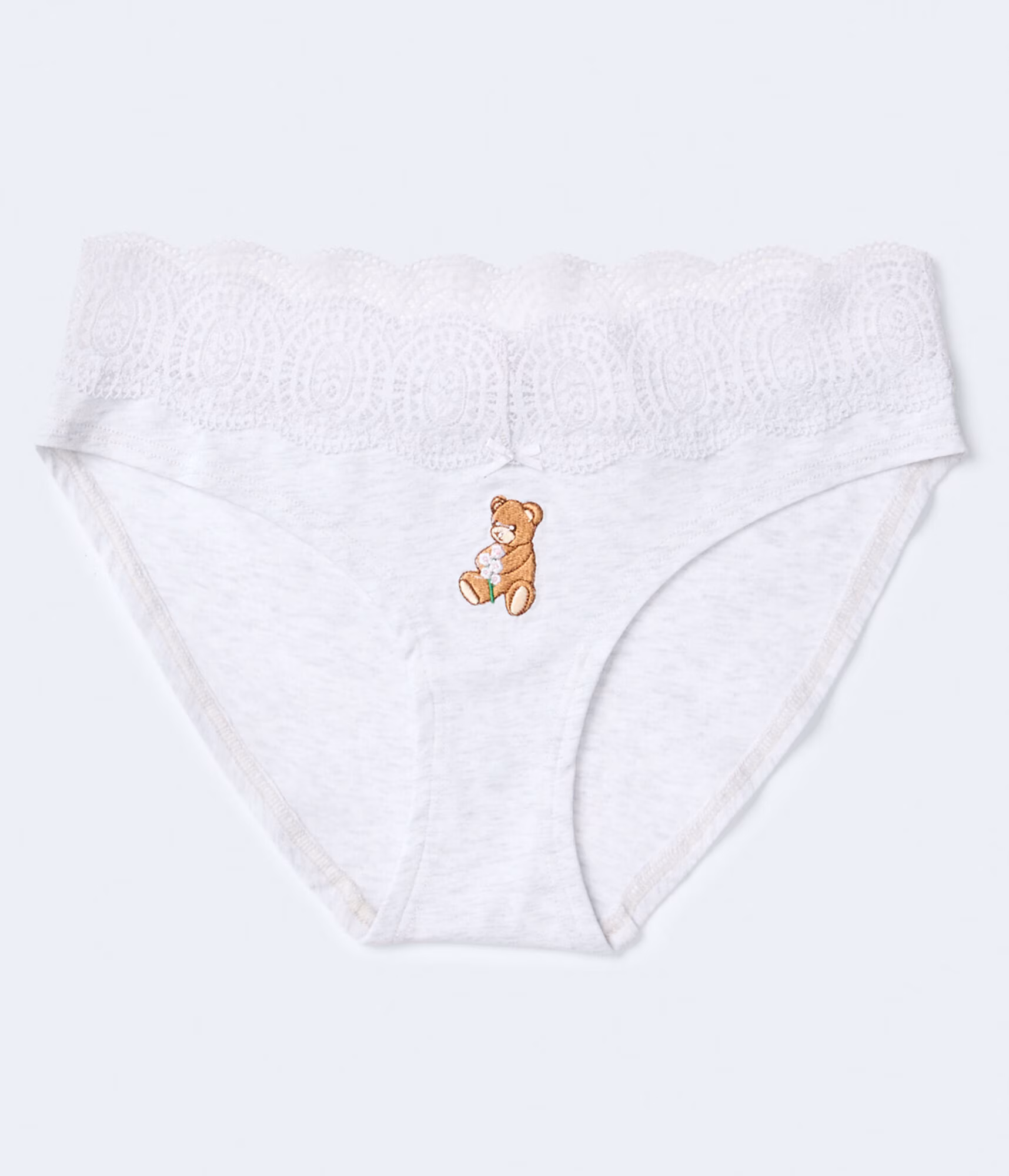 Teddy Bear Lace-Trim Hipster lightest heather grey