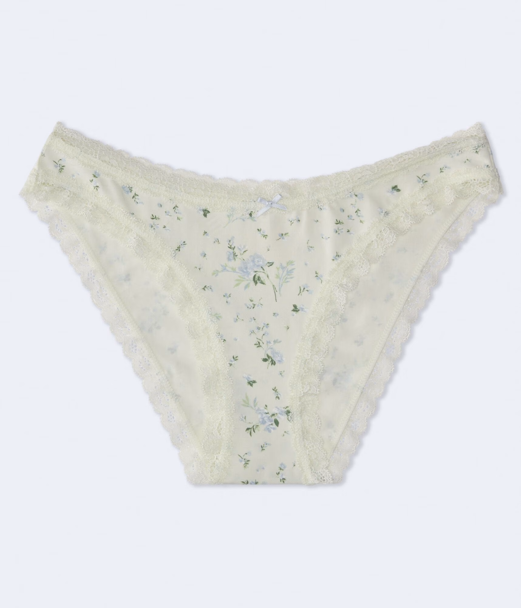 Floral Lace-Trim Low-Rise Bikini spun green