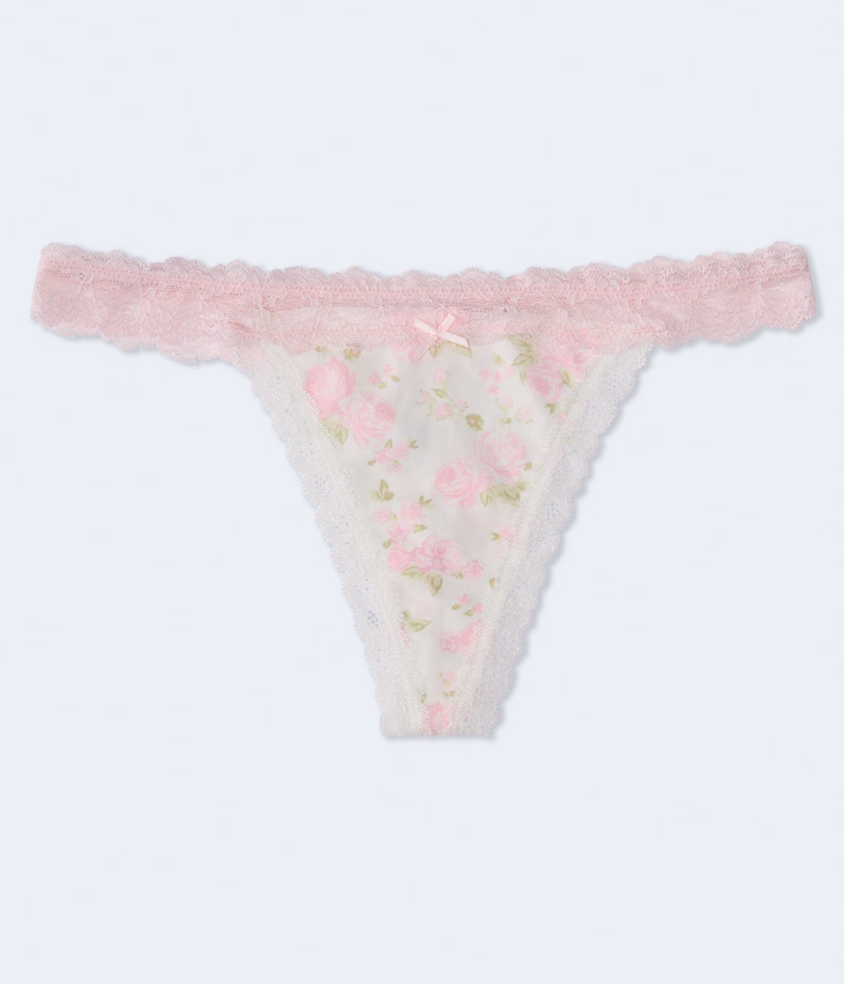 Floral Lace-Trim Low-Rise Thong cream