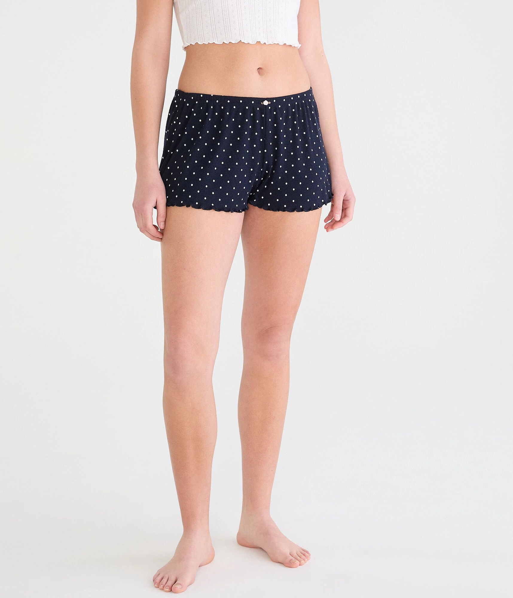 Polka Dot Low-Rise Lettuce-Edge Sleep Shorts cadet navy