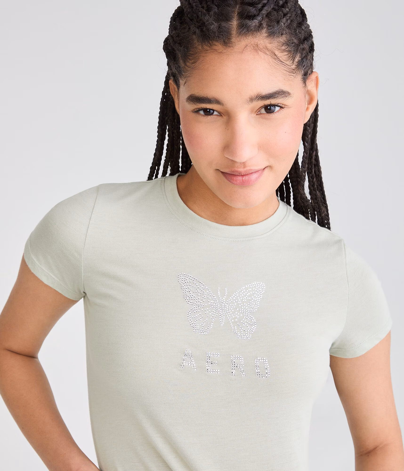 Rhinestone Aero Butterfly Graphic Tee organic olive