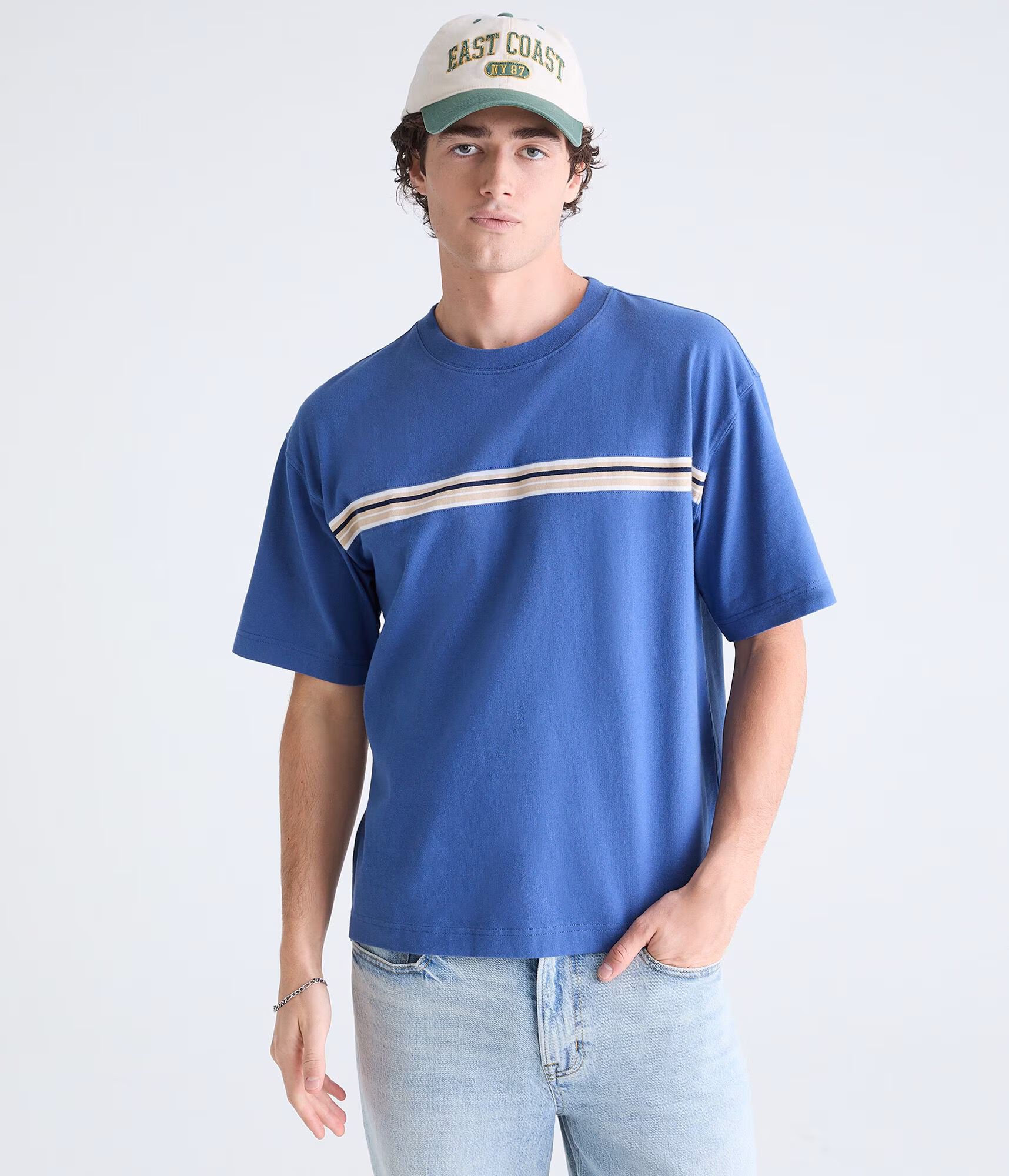 Chest Stripe Heavyweight Crew Tee indigo ink