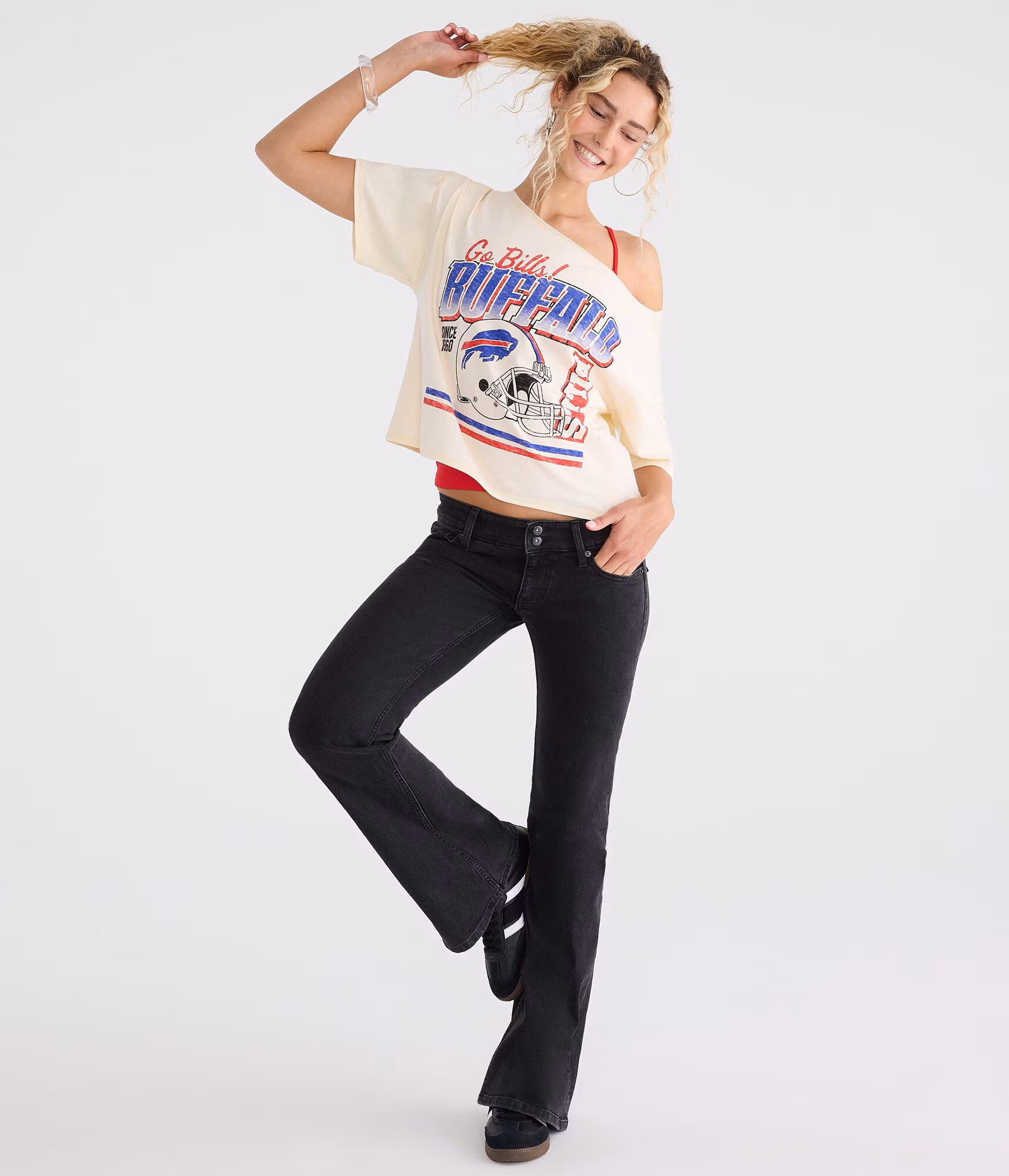 Buffalo Bills Off-The-Shoulder Graphic Tee white