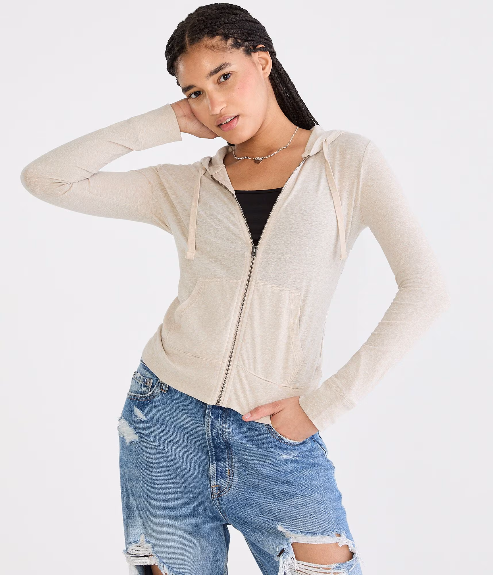 Lightweight Full-Zip Hoodie almond cake