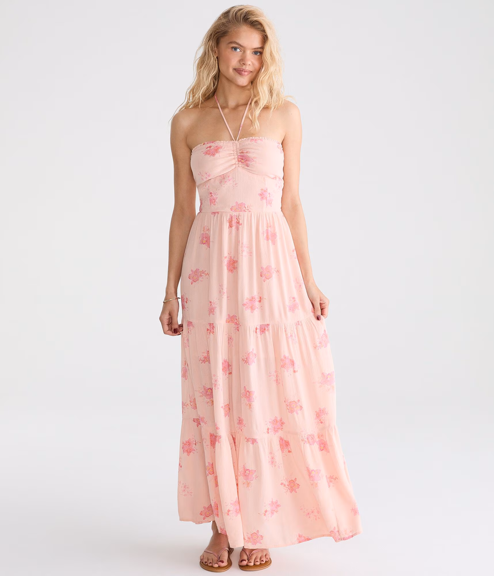 Floral Halter Maxi Dress pink flambe