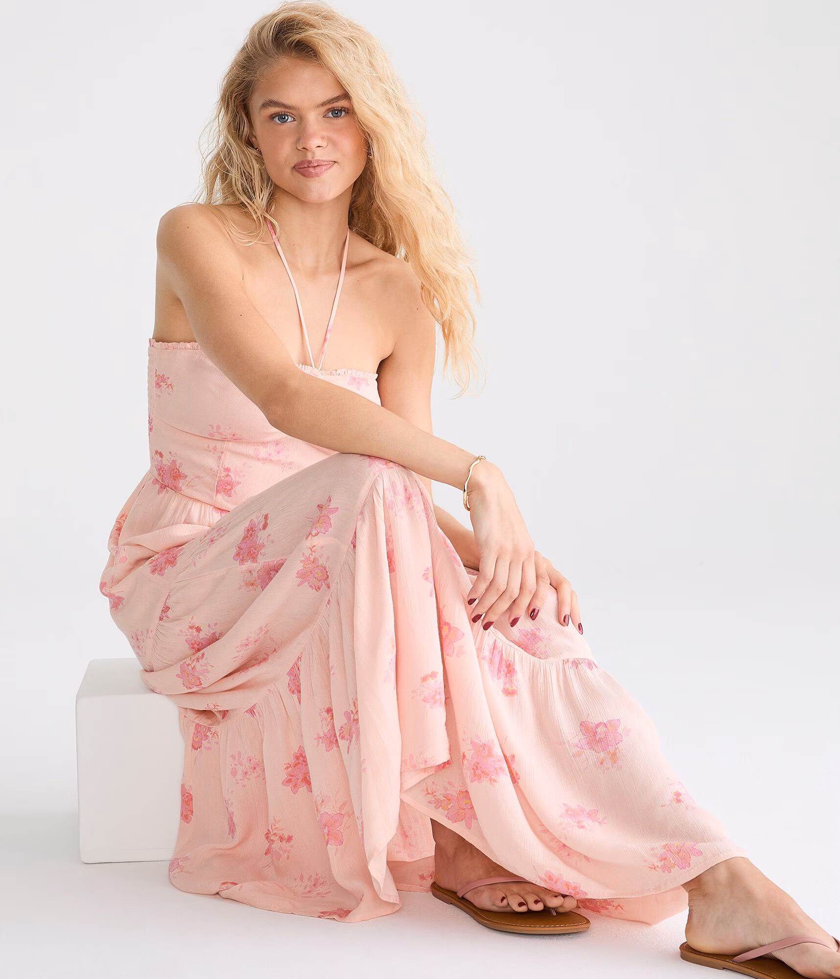 Floral Halter Maxi Dress pink flambe