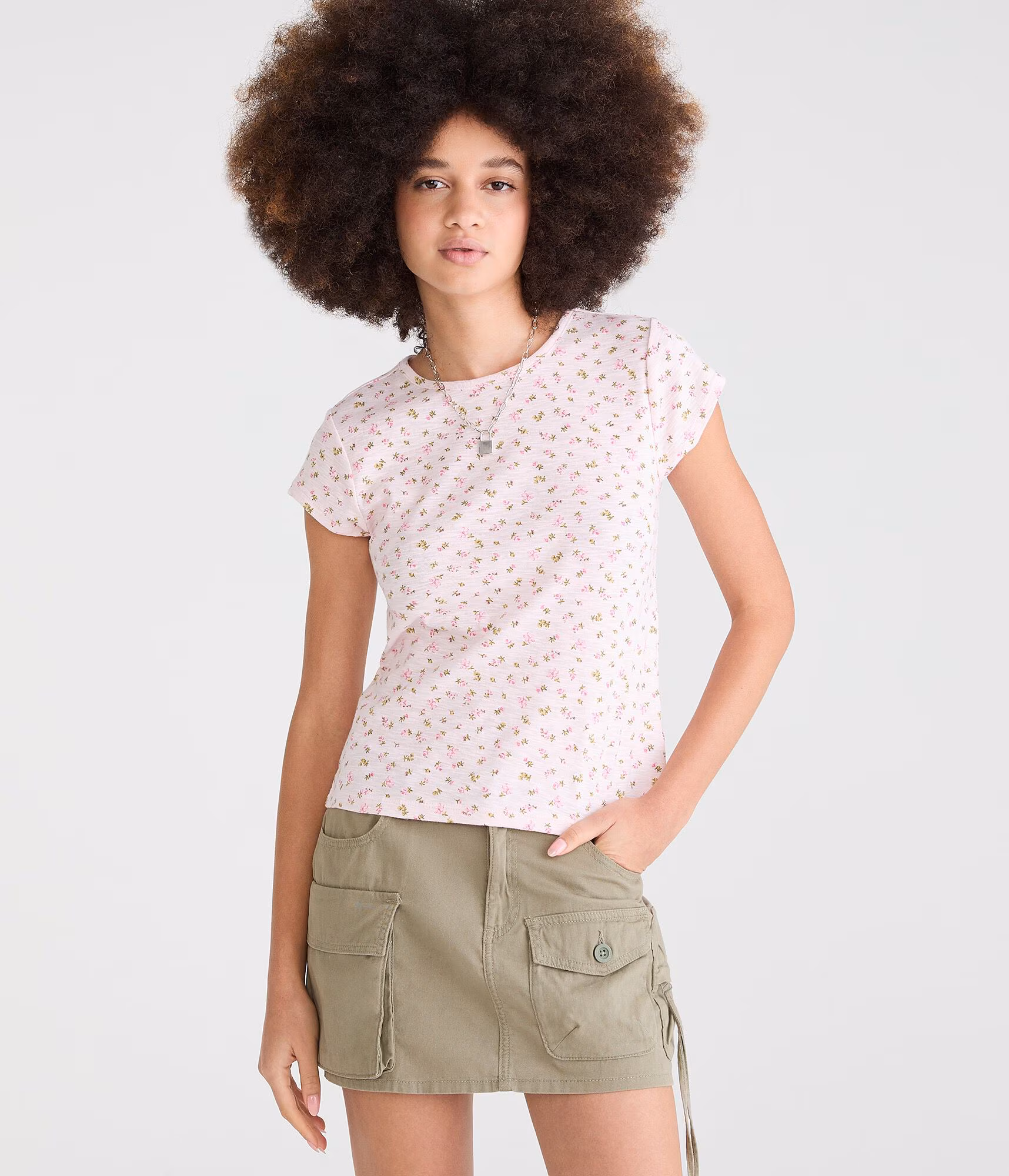 Seriously Soft Floral Print Slub Jersey Crew Tee naturally pink