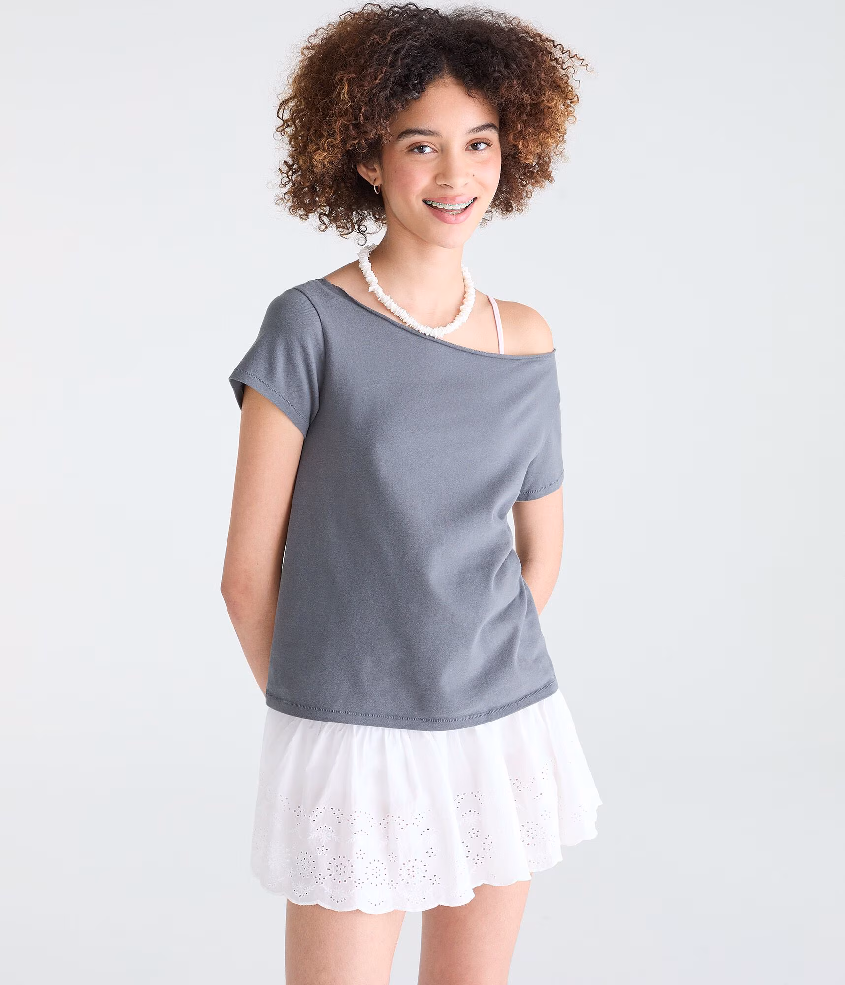 Seriously Soft Off-The-Shoulder Vintage Fit Tee rainy grey