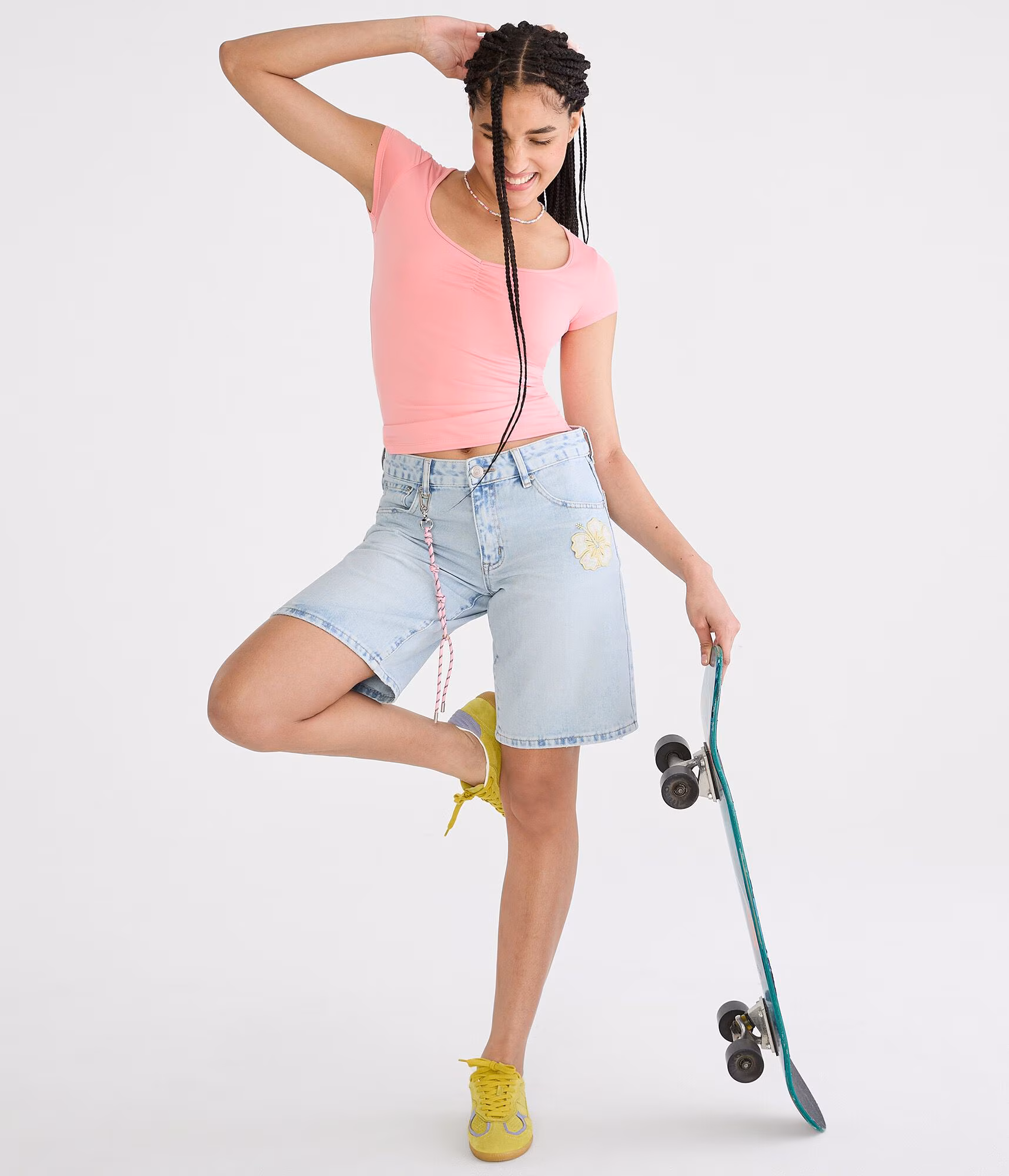 Buttery Soft Cinched Scoop-Neck Tee heather rose