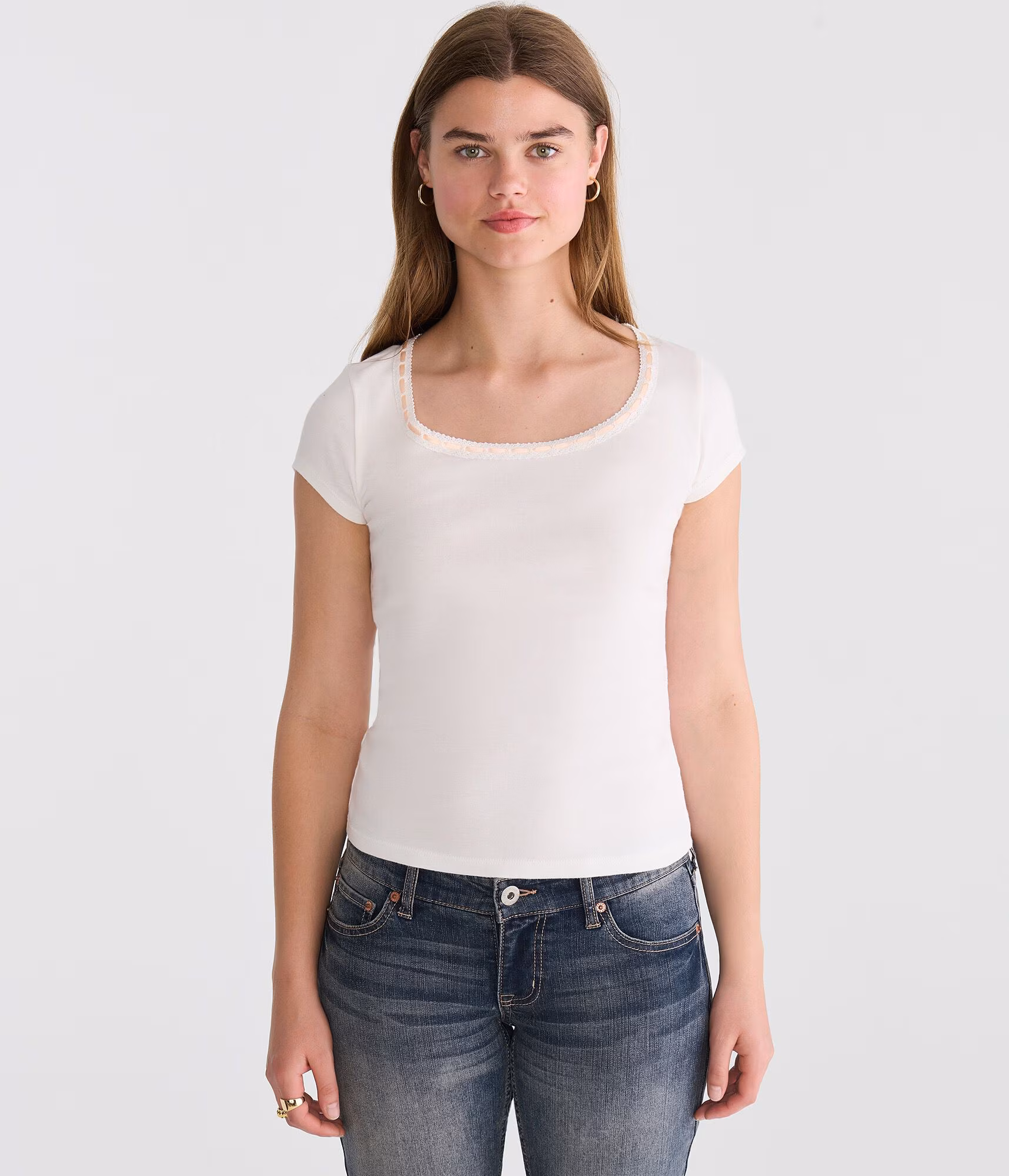 Seriously Soft Ribbon Lace Scoop Tee cream