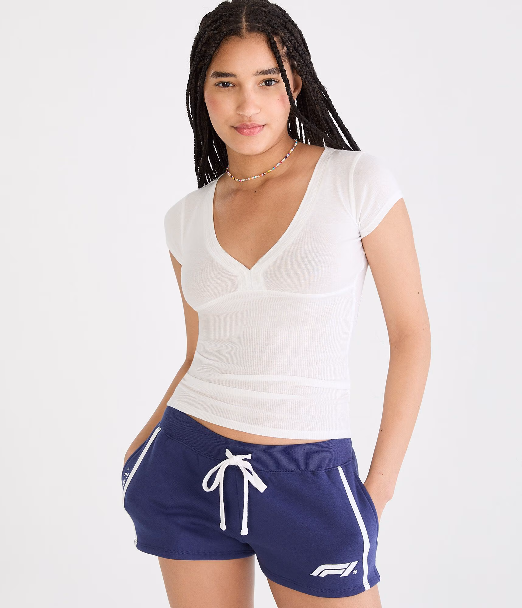 Ribbed V-Neck Tee white