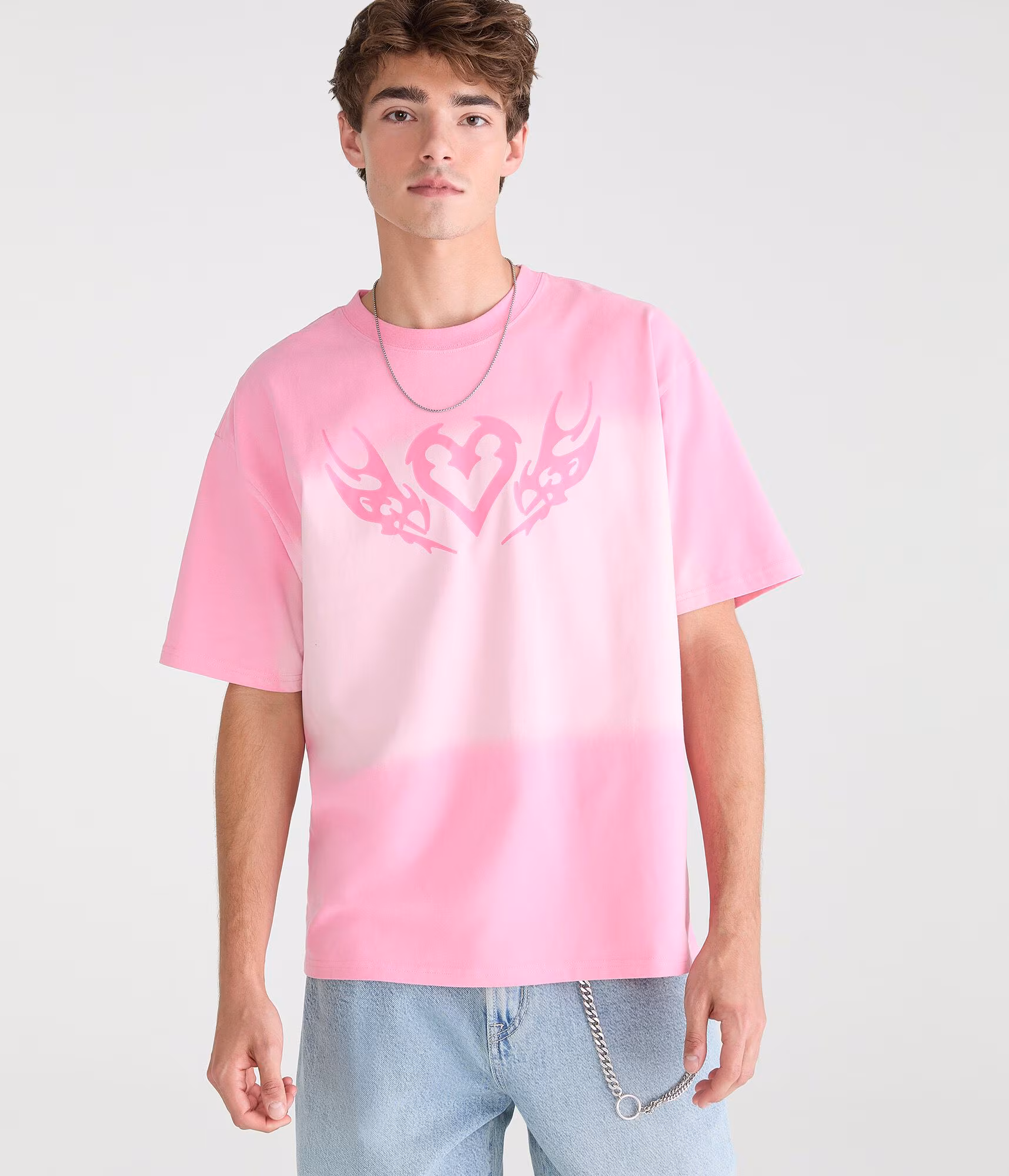 Heart Tattoo Tie-Dye Graphic Tee pink bluff