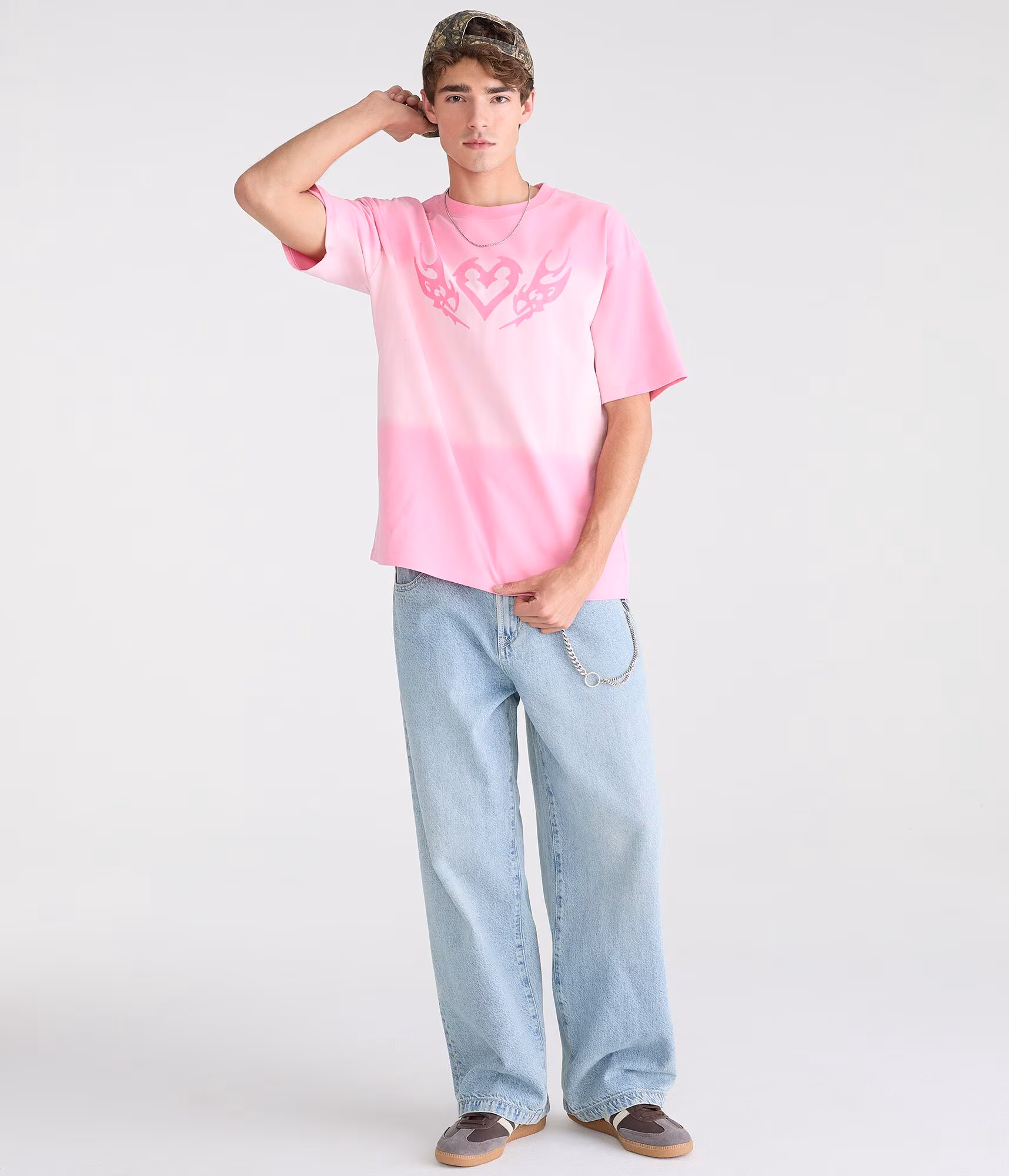 Heart Tattoo Tie-Dye Graphic Tee pink bluff