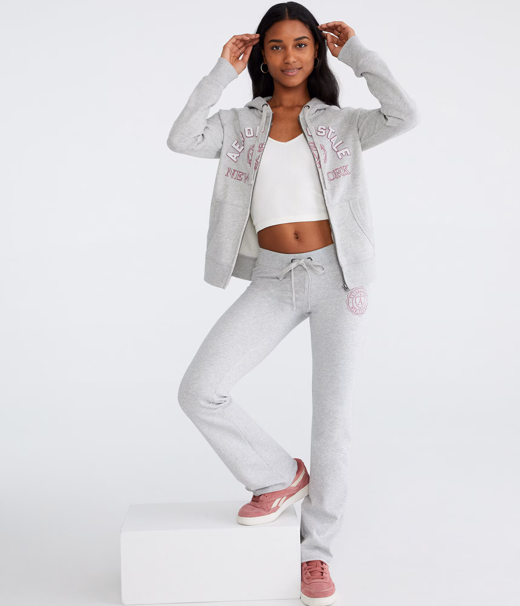 Aeropostale New York Crest Full-Zip Hoodie light heather grey