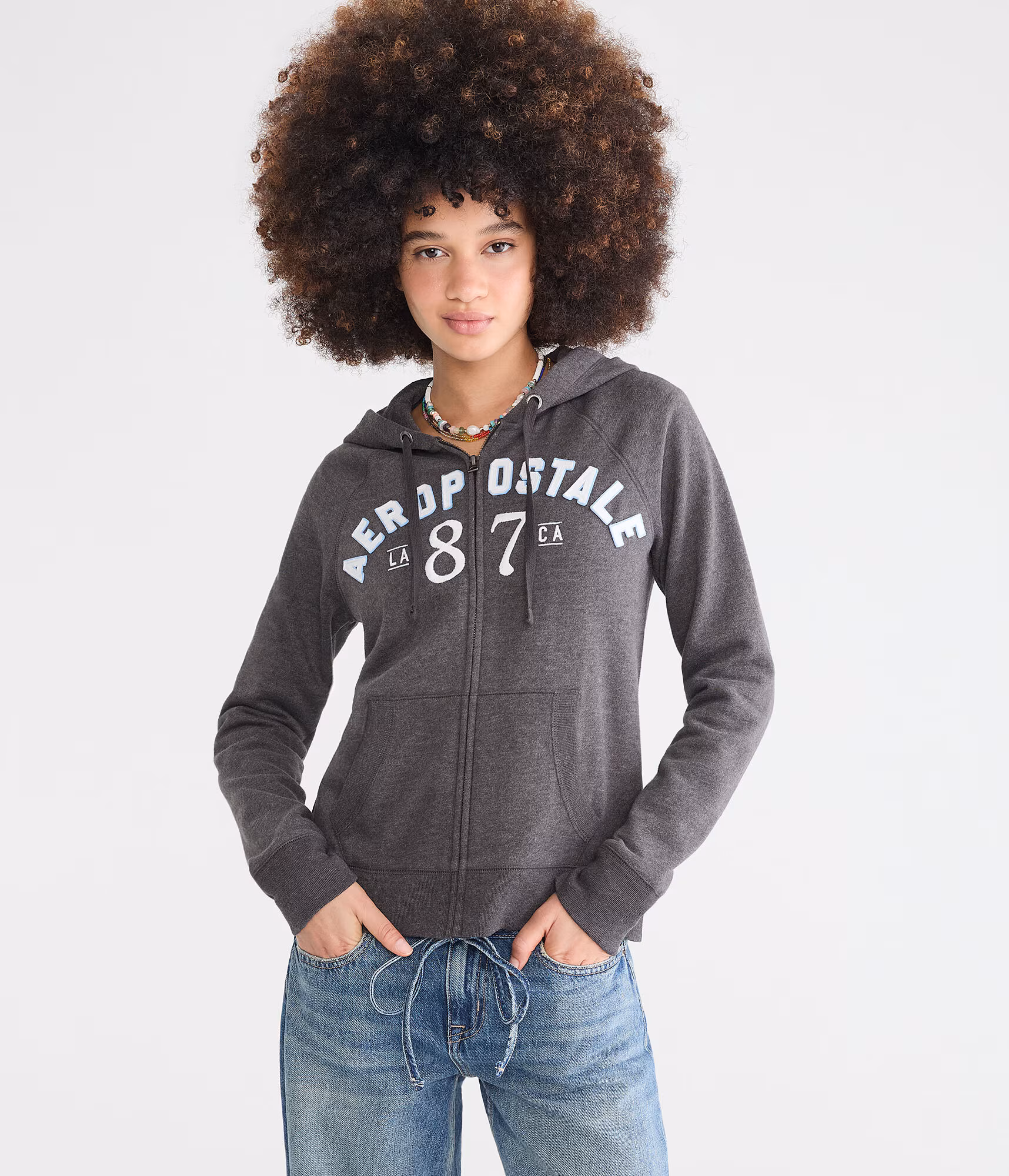 Aeropostale 87 Full-Zip Hoodie charcoal heather grey