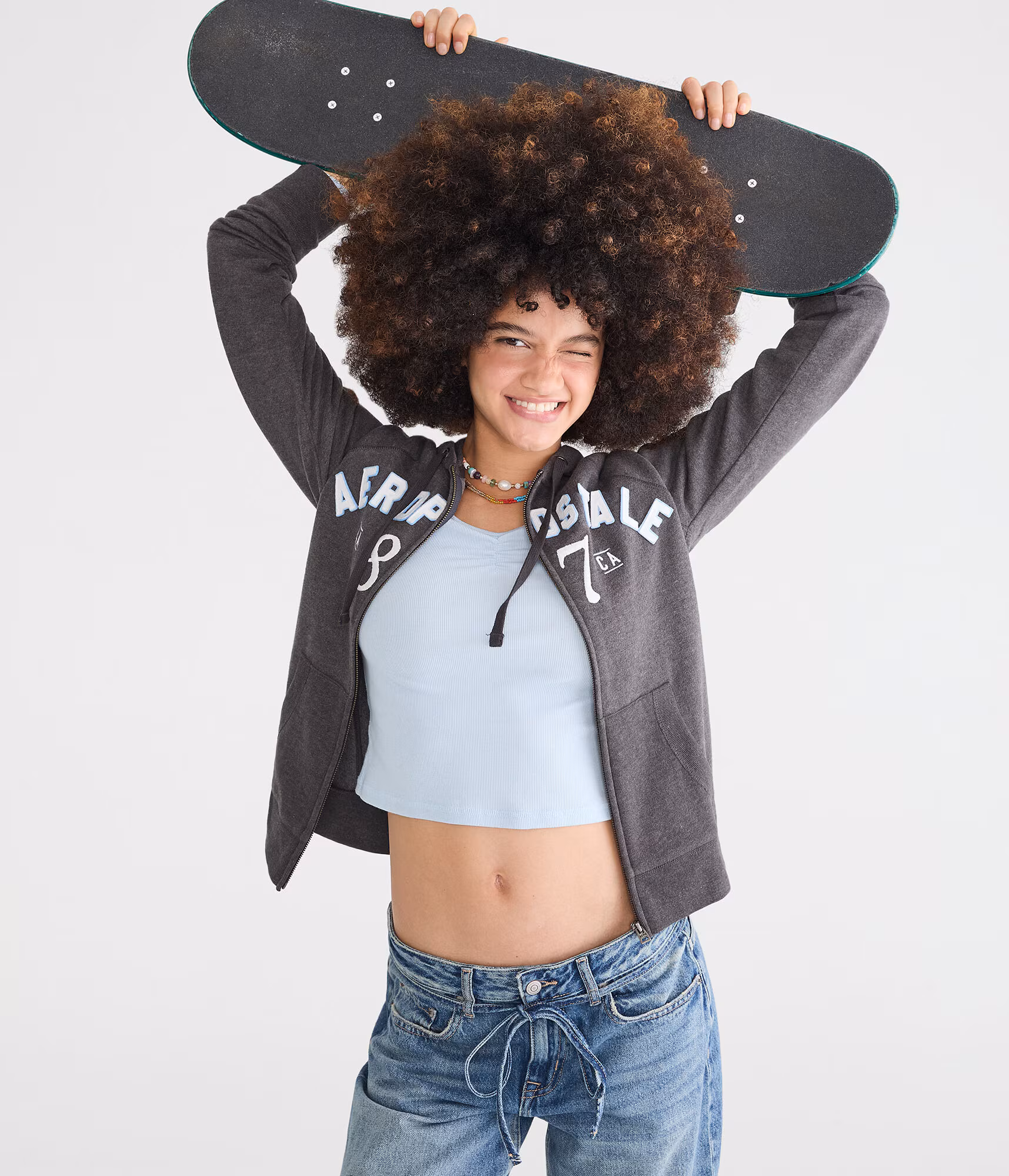 Aeropostale 87 Full-Zip Hoodie charcoal heather grey