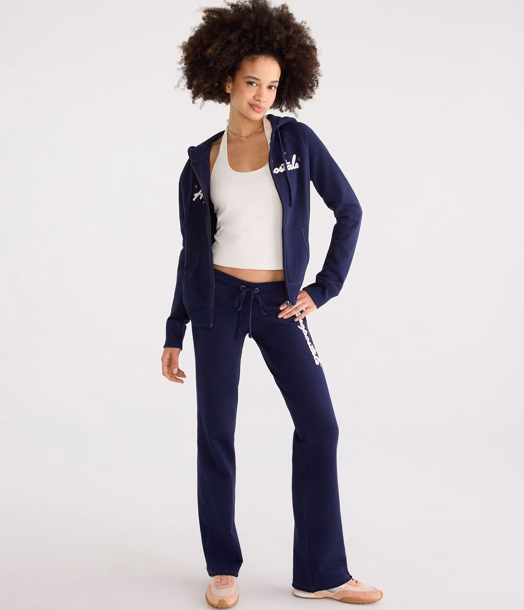 Aeropostale Rhinestone Full-Zip Hoodie midnight sky