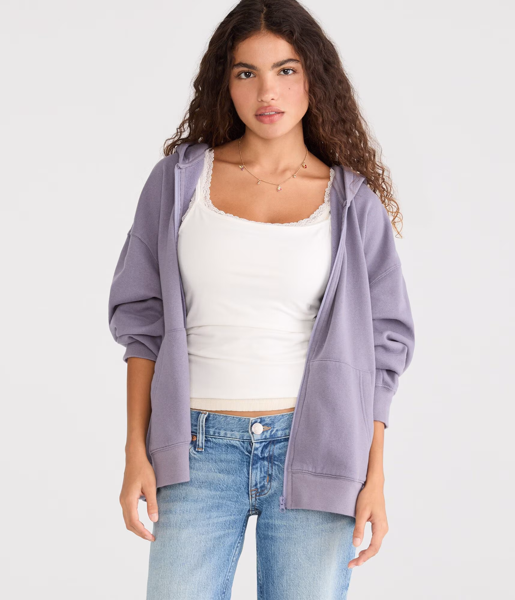 Cloud Soft Oversized Full-Zip Hoodie dark purple