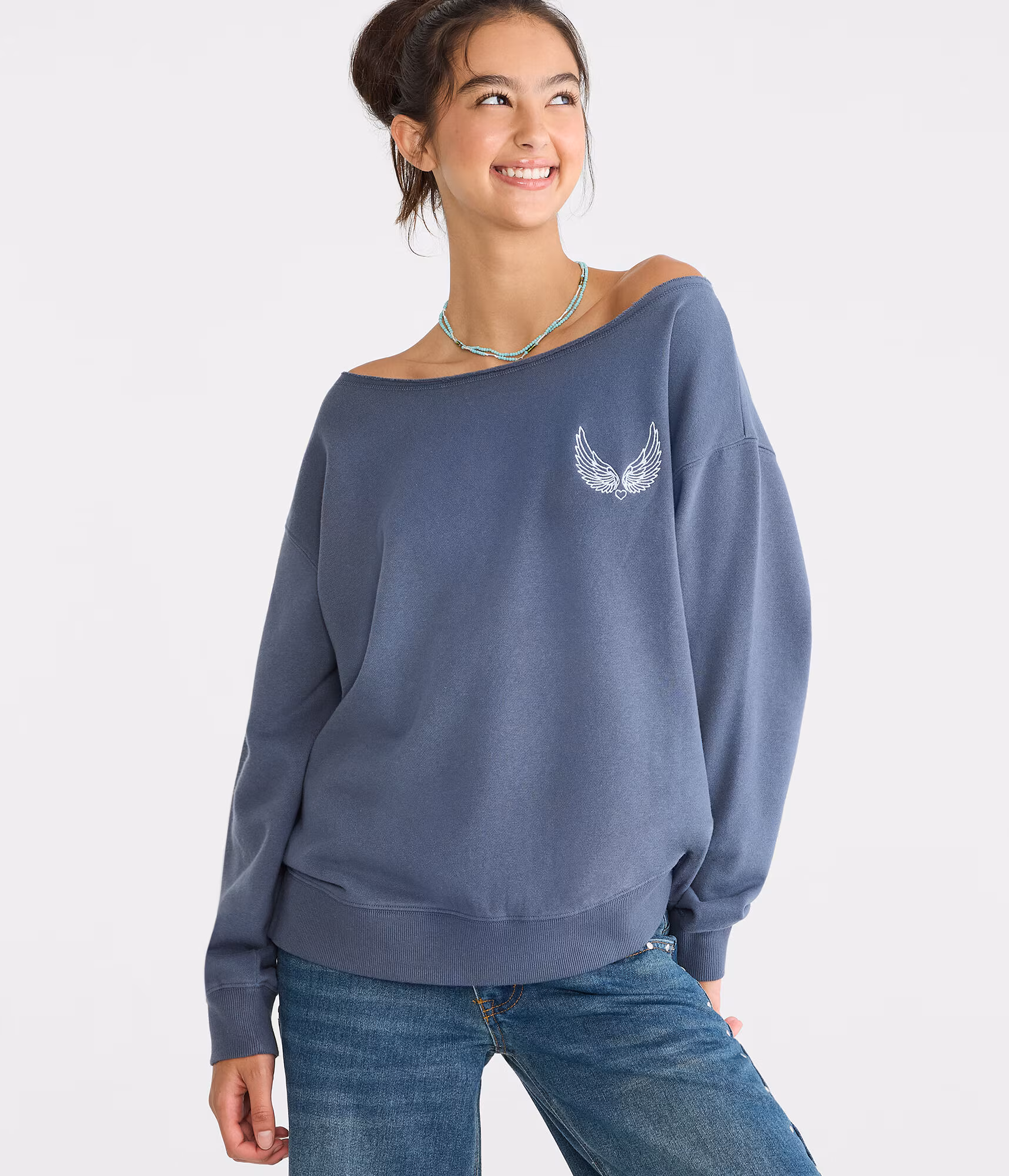 Cloud Soft Angel Wings Off-The-Shoulder Sweatshirt pavement