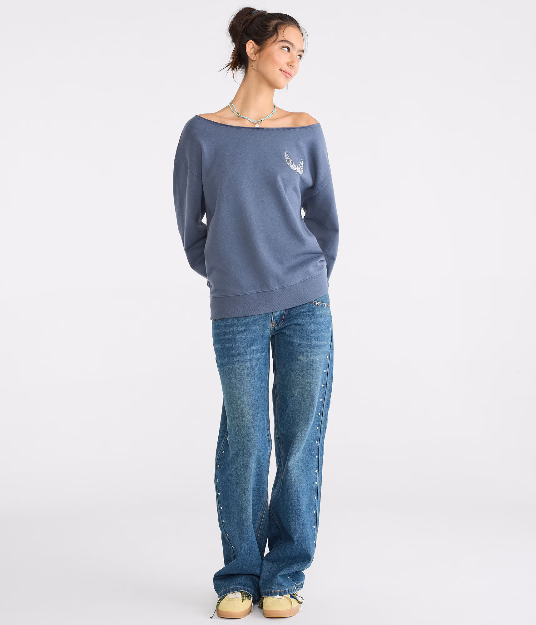 Cloud Soft Angel Wings Off-The-Shoulder Sweatshirt pavement