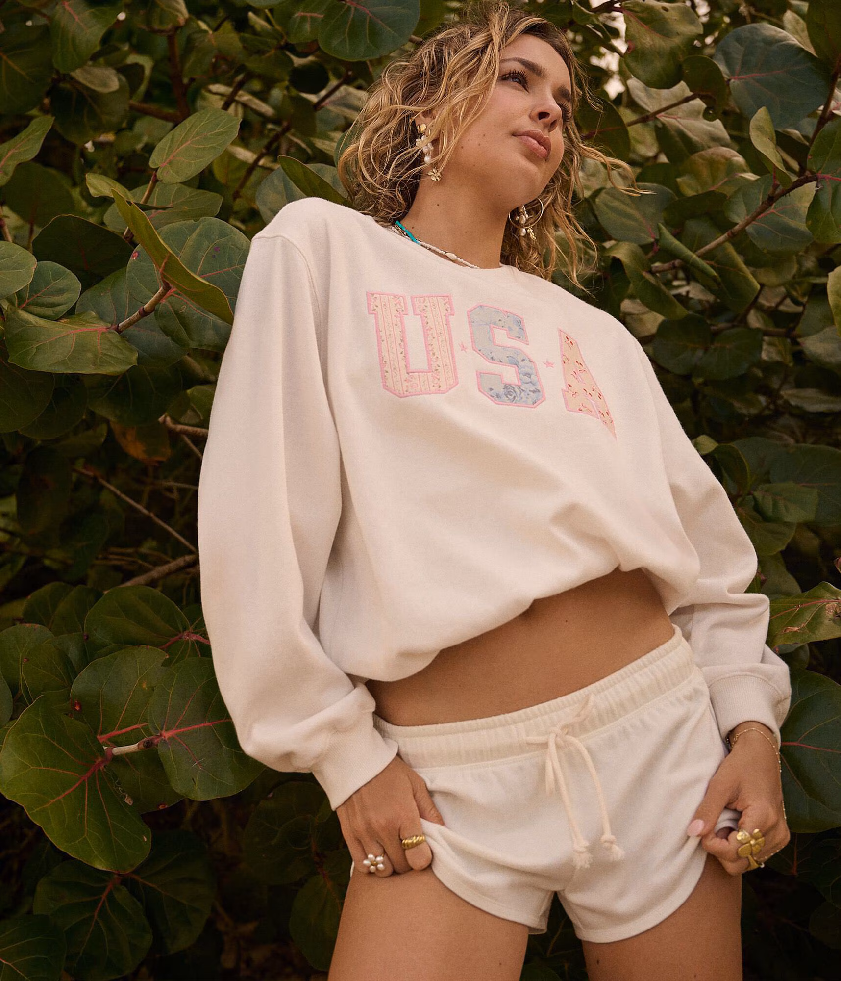 Cloud Soft USA Oversized Crew Sweatshirt cream