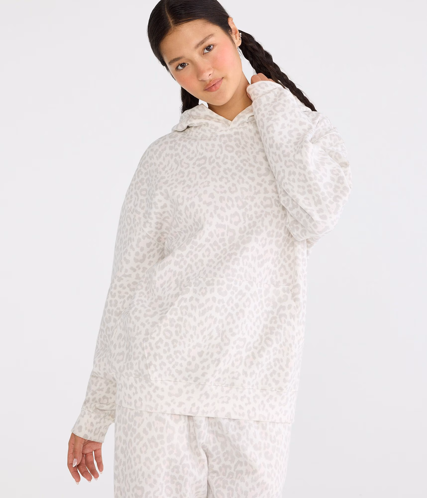 Cloud Soft Leopard Print Oversized Pullover Hoodie cream