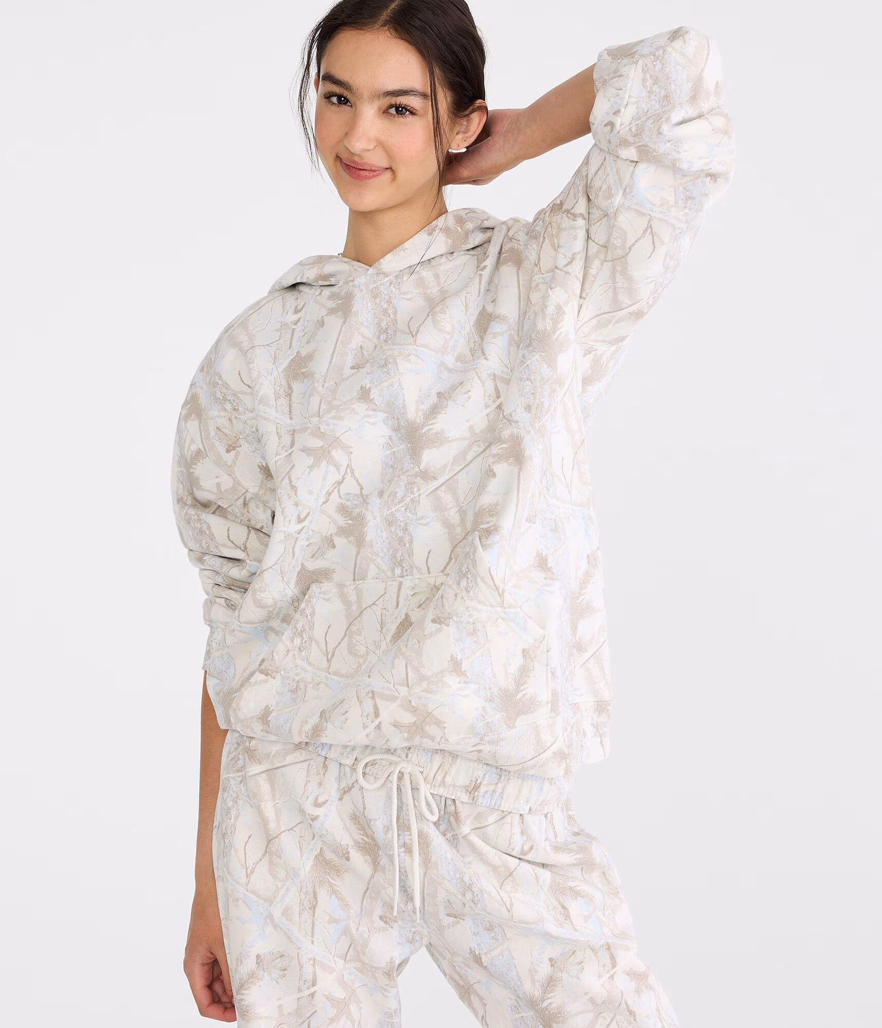 Cloud Soft Forest Camo Pullover Hoodie cream