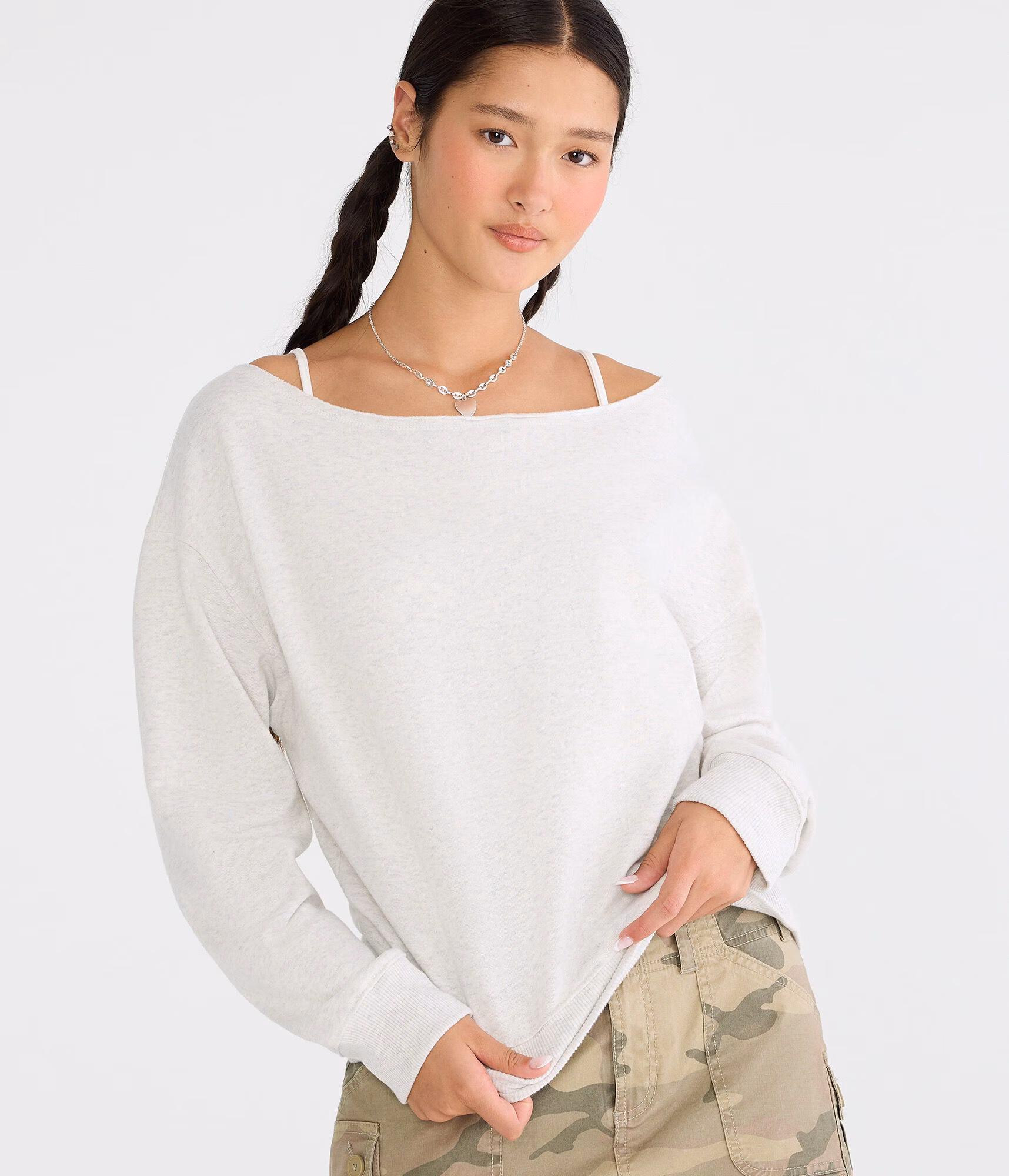 Cloud Soft Off-The-Shoulder Sweatshirt lightest heather grey