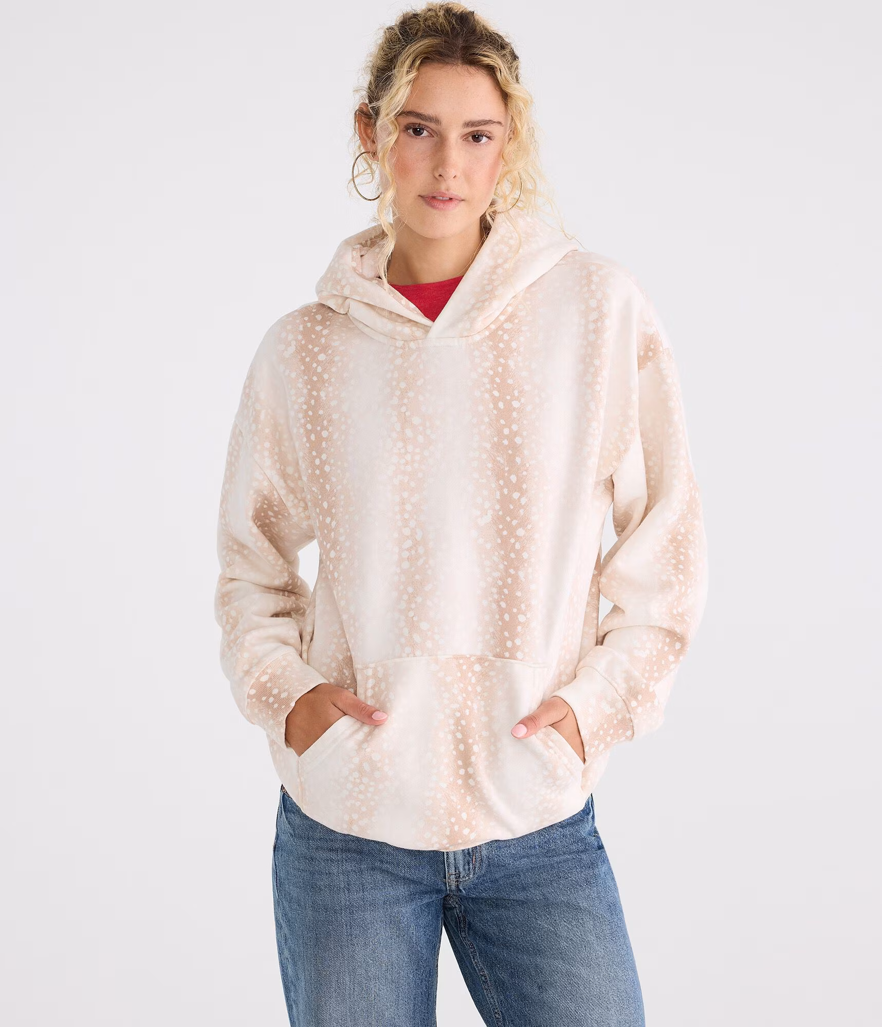 Cloud Soft Deer Print Oversized Pullover Hoodie cream