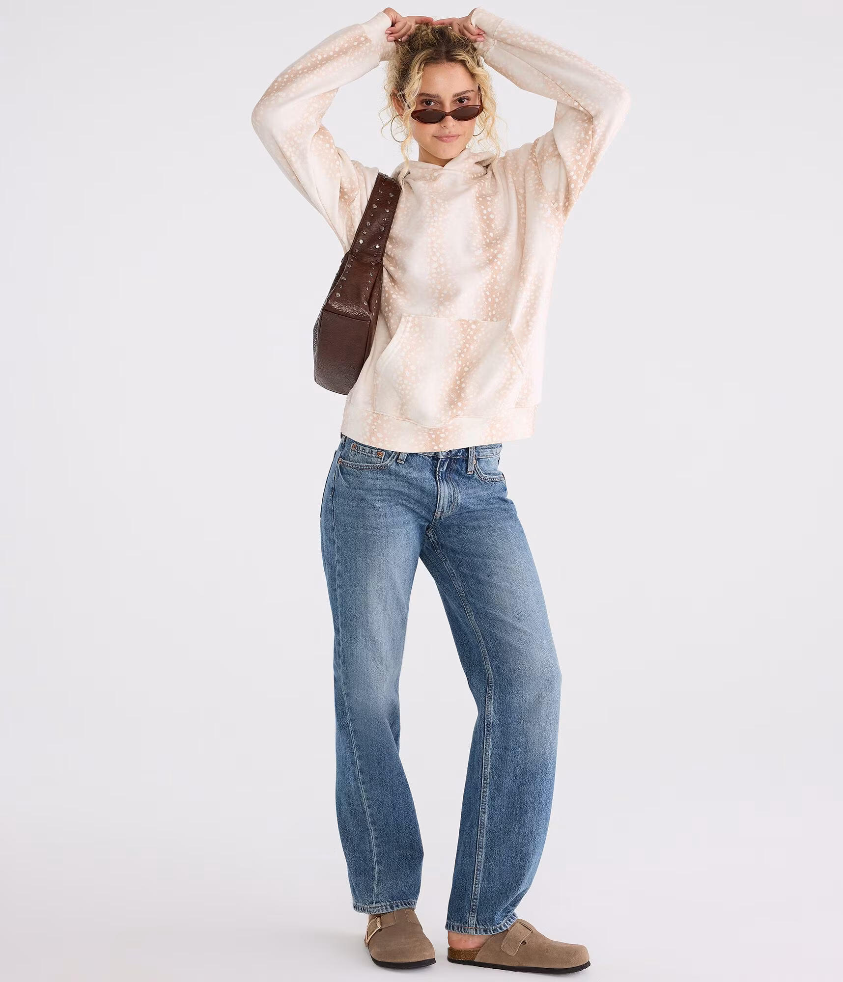 Cloud Soft Deer Print Oversized Pullover Hoodie cream
