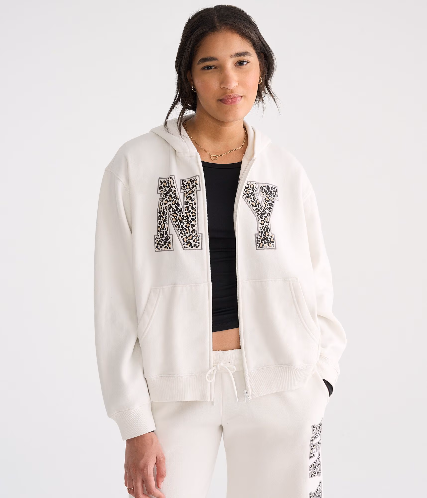 Déjà For Aero Leopard NY Oversized Full-Zip Hoodie cream